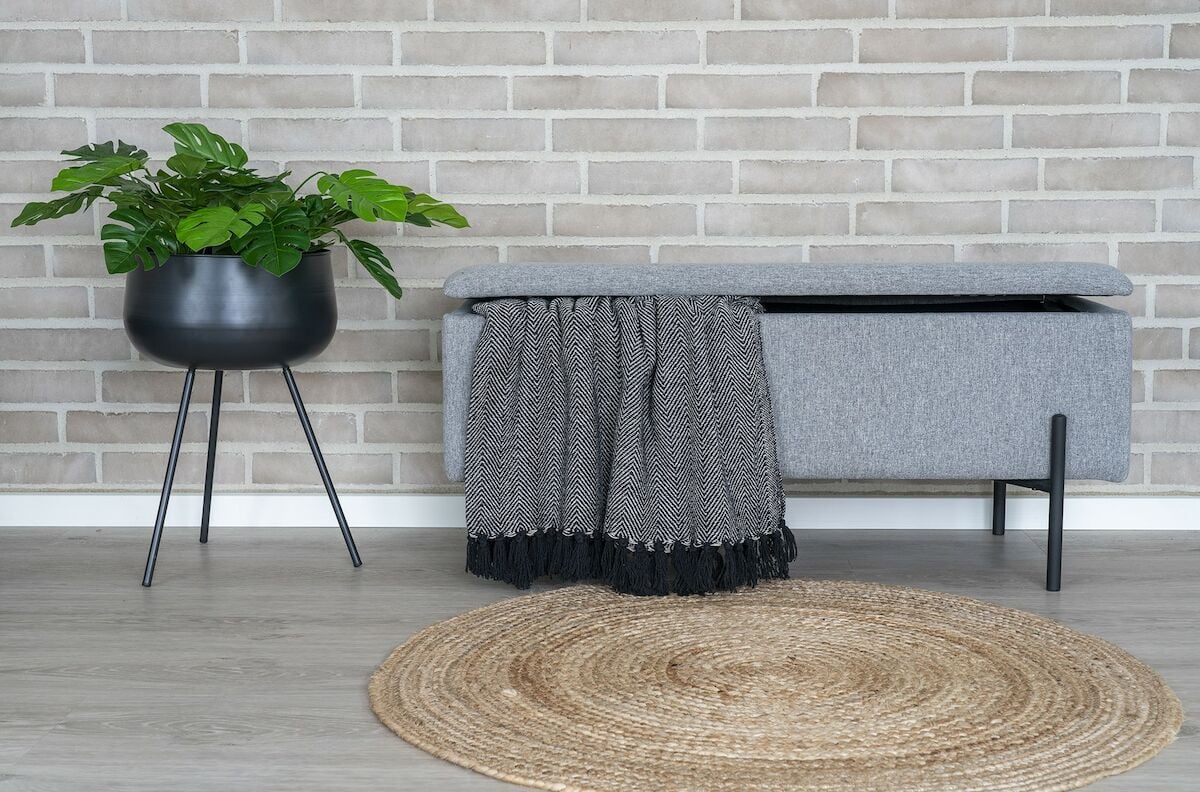 House Nordic Watford penkki säilytystilalla 100x36 cm vaaleanharmaa, mustat jala