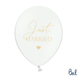 Ilmapallot - Valko/kulta, Just Married, 30cm, 6kpl