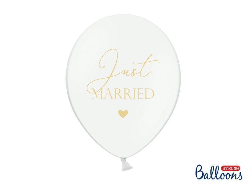 Ilmapallot - Valko/kulta, Just Married, 30cm, 6kpl