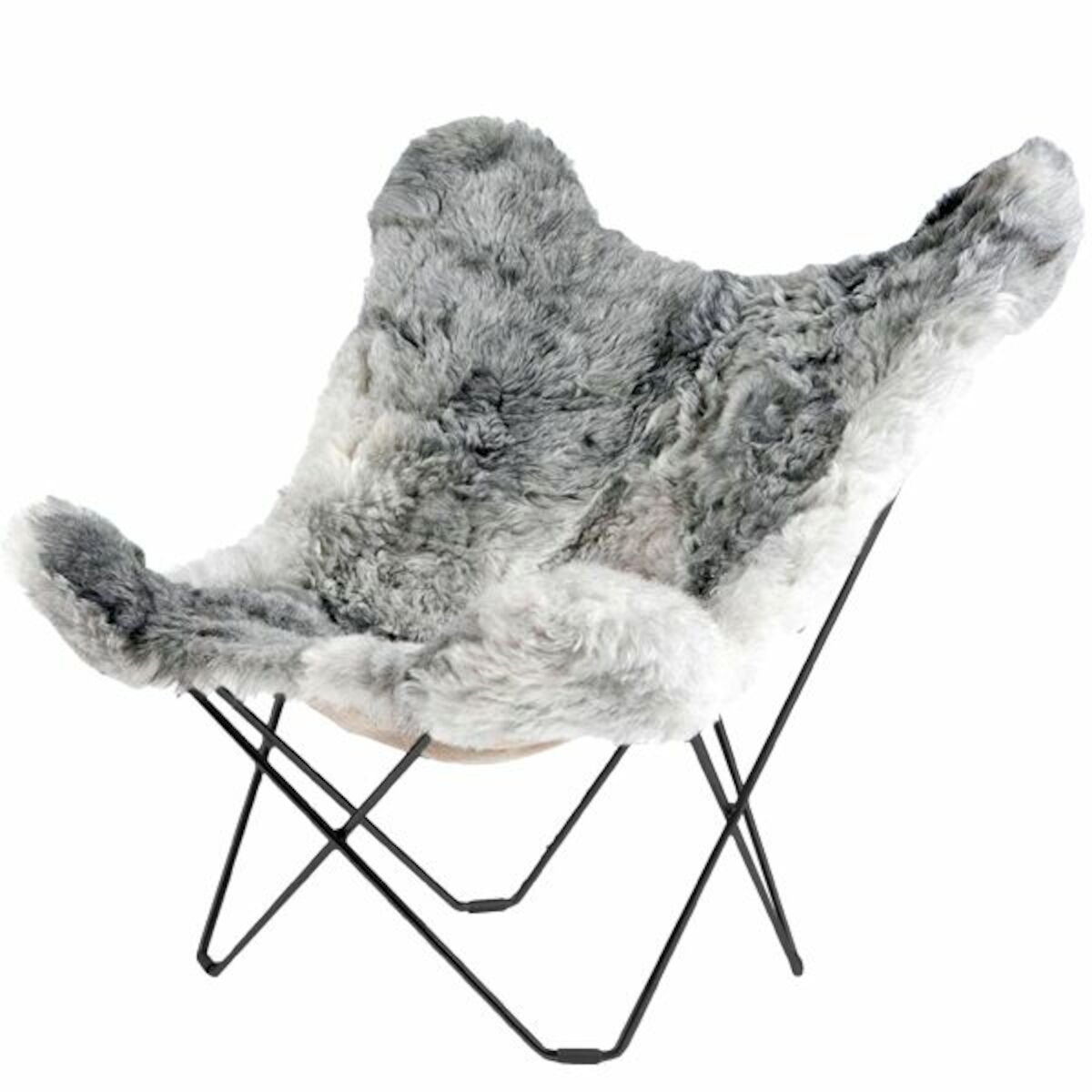 Cuero Iceland Mariposa Shorn Grey lepakkotuoli, musta jalka