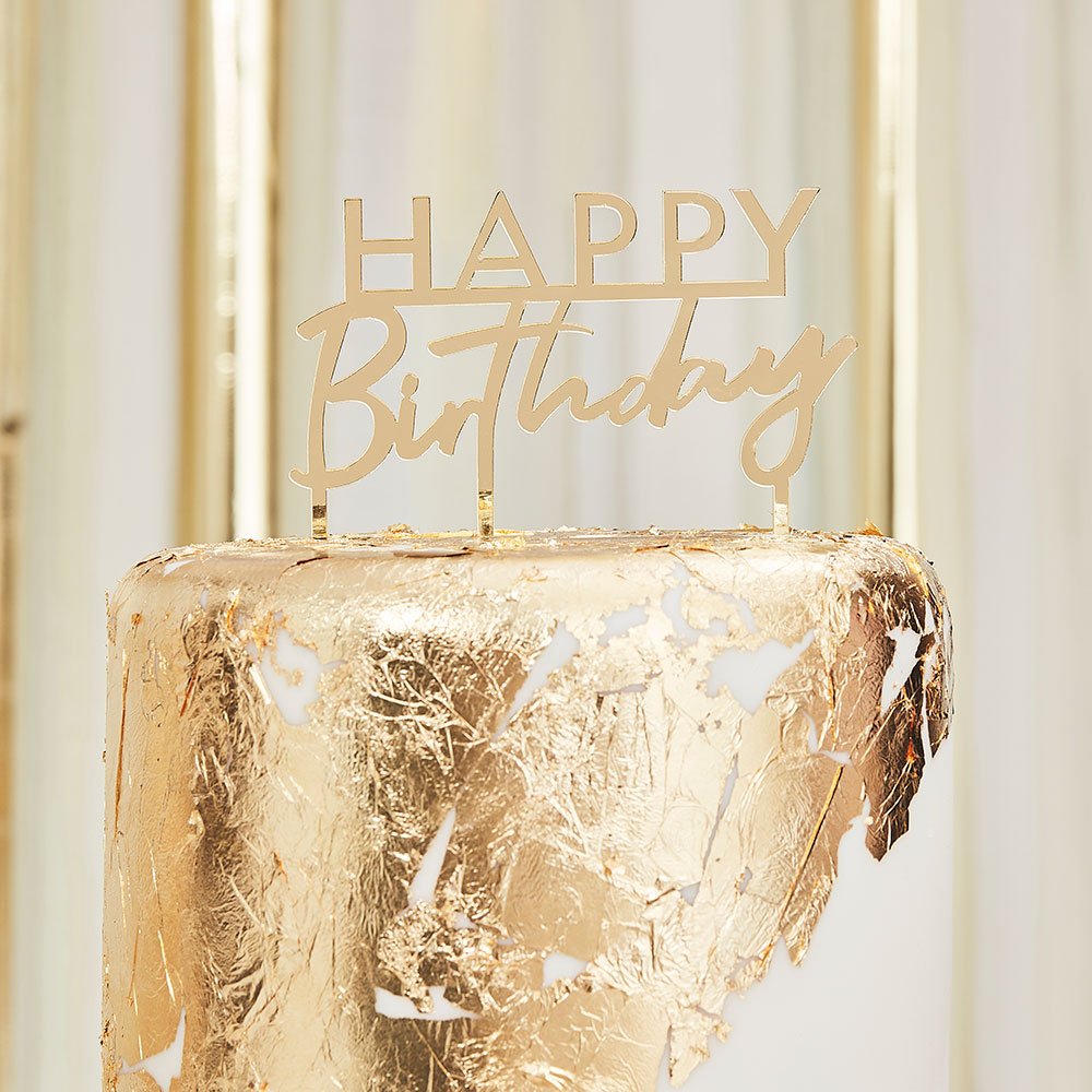 Kultainen kakkukoriste, Happy Birthday, Akryyli