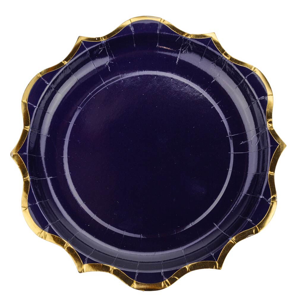 Pahvilautaset, Tumma mariini, Kultareunalla, 23cm, 8kpl