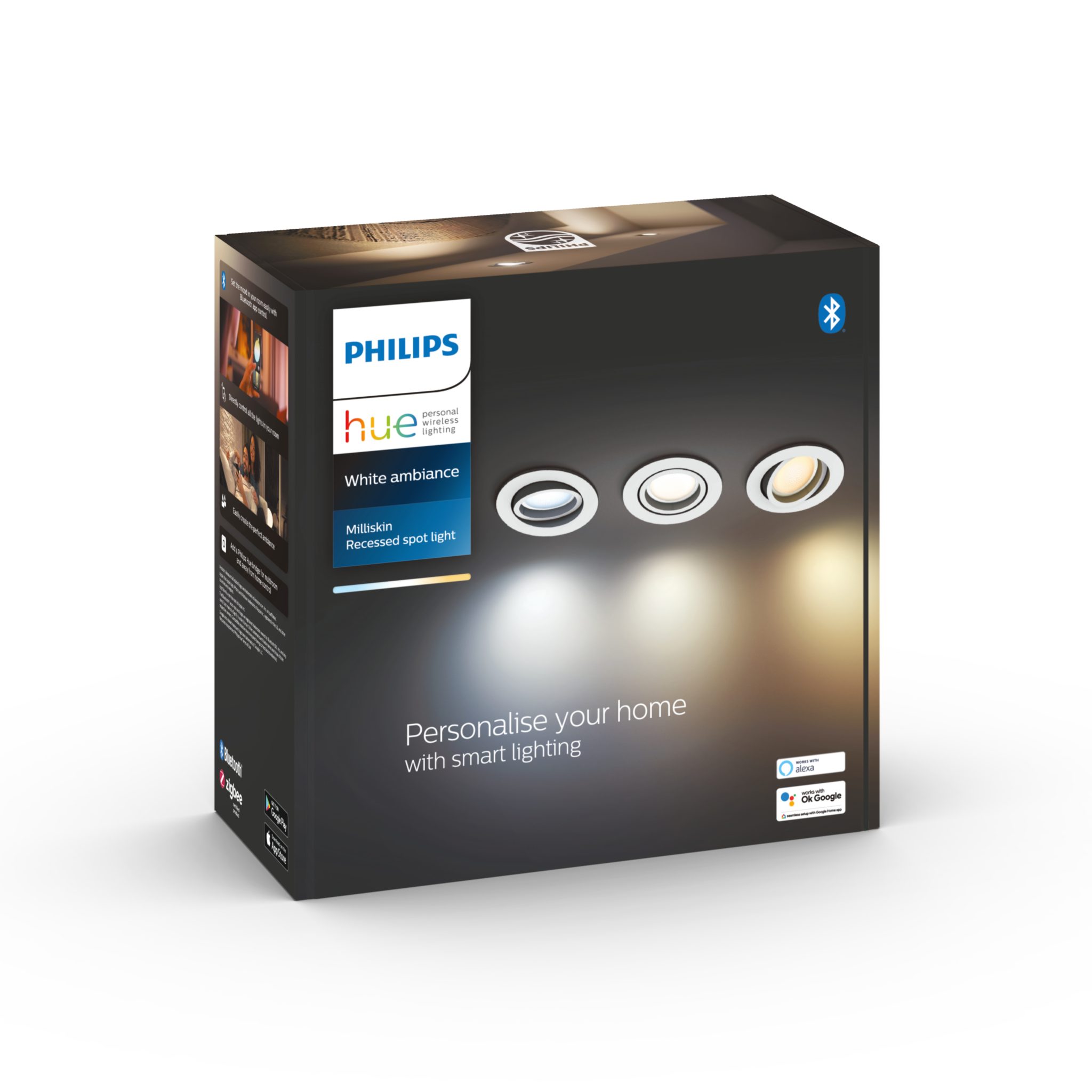 Alasvalo Philips Hue Milliskin Round 5W, 350 lm, 3 kpl / Valkoinen