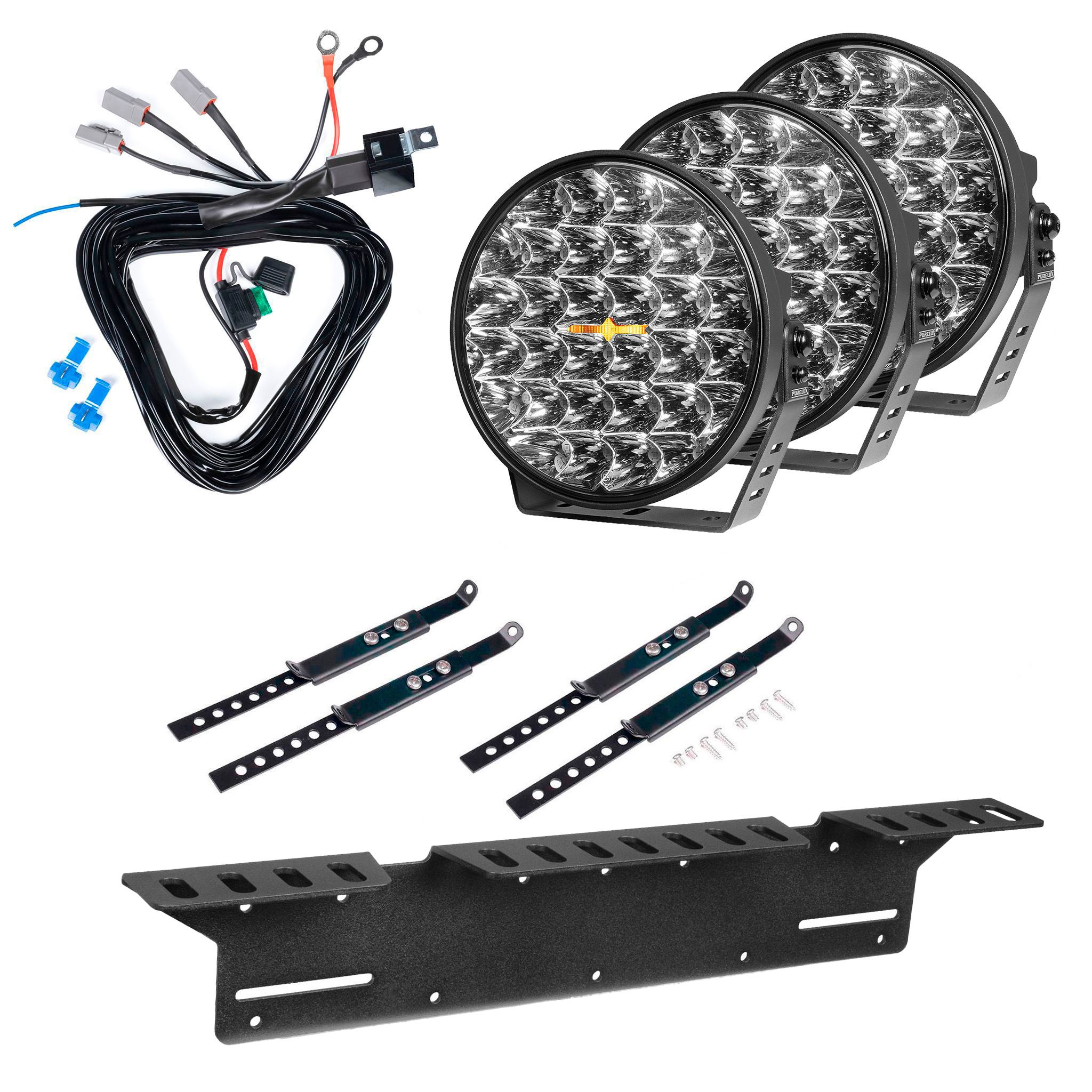 Lisävalo Purelux 9110 UNLIMITED DRL - Pyöreä / 23 cm / 175W / Off-road, 3 kpl - Täydellinen setti