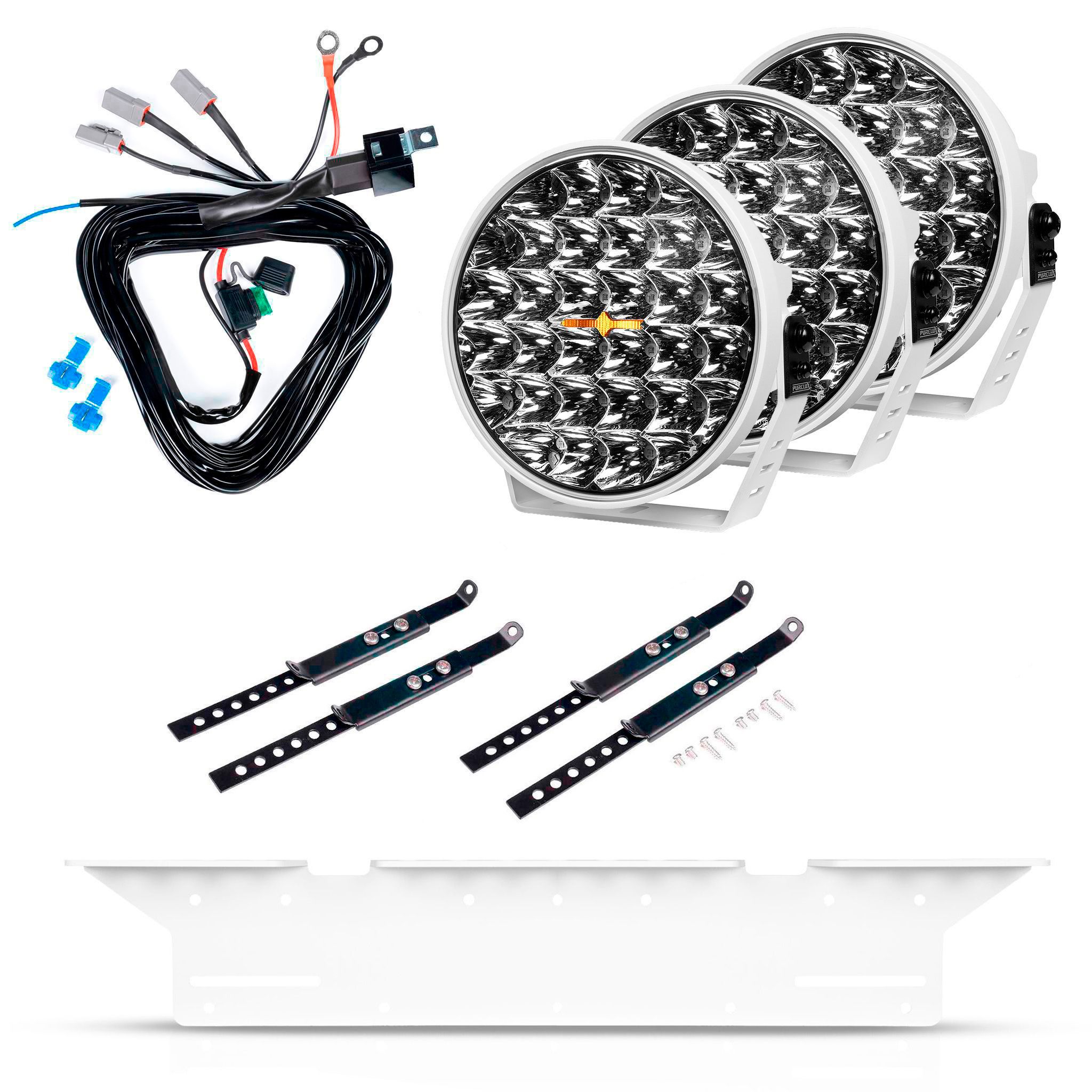 Lisävalo Purelux 9110 UNLIMITED DRL White - Pyöreä / 23 cm / 175W / Off-road, 3 kpl - Täydellinen setti
