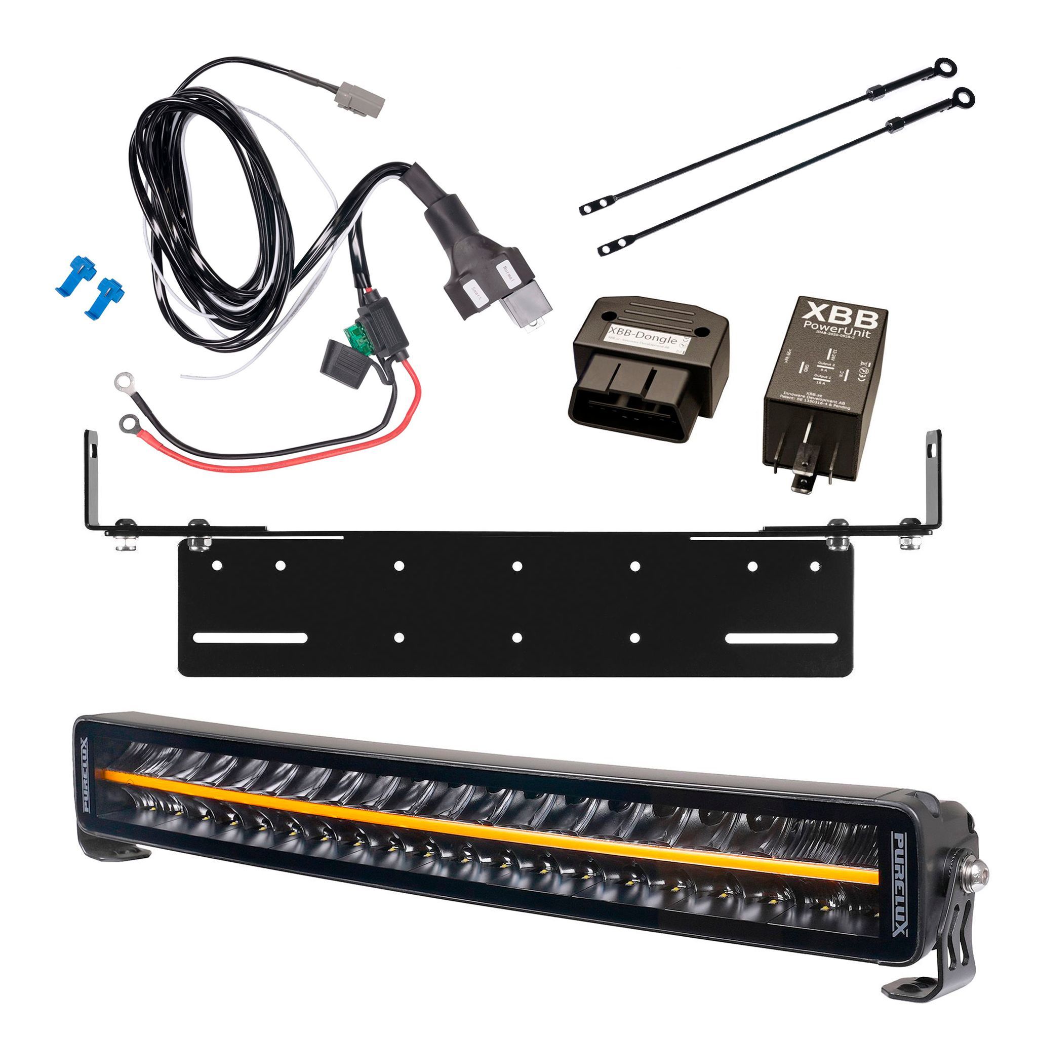 Lisävalo Purelux Black Boost C560 Gen3 - Kaareva / 56 cm / 200W / Ref. 50, 1 kpl - Täydellinen setti uppoasennustelineellä + XBB OBD Dongle&PowerUnit -kytkentärele