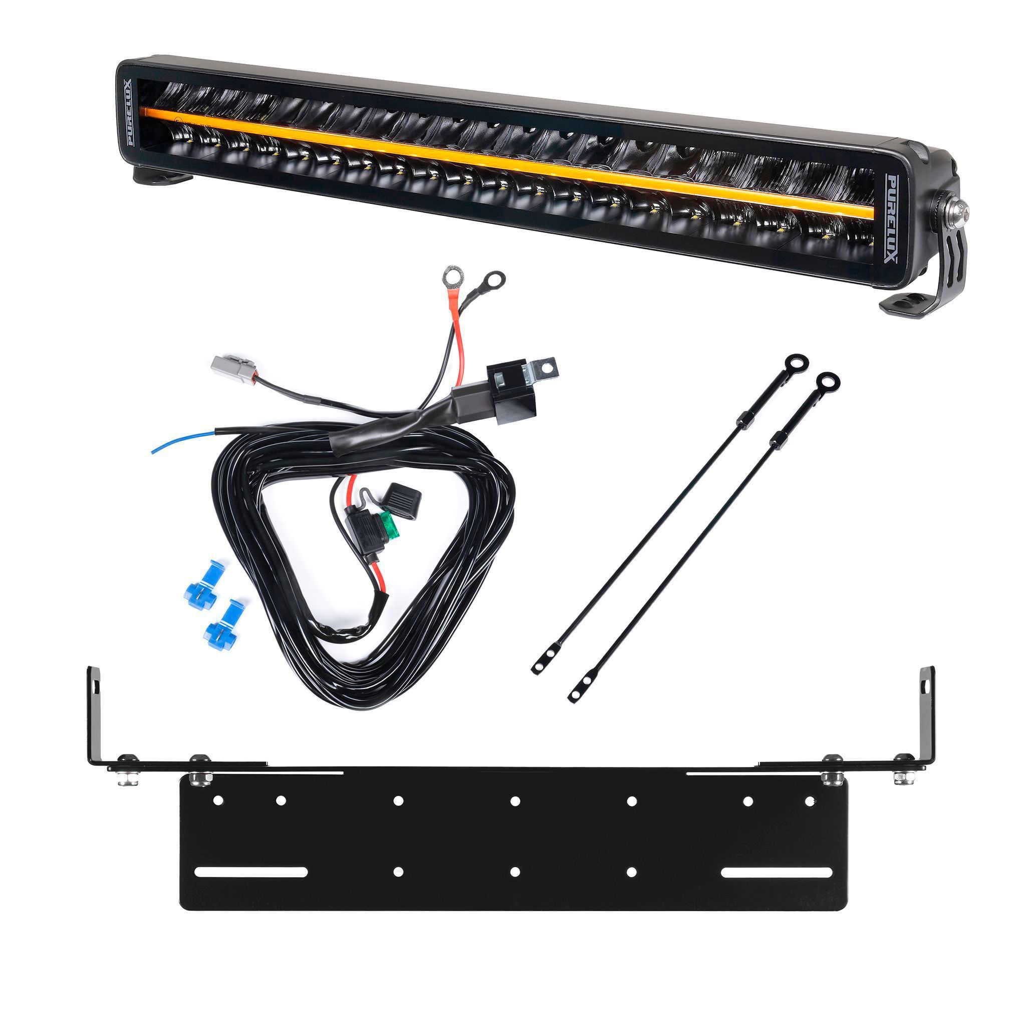 Lisävalo Purelux Black Boost S560 Gen3 - Suora / 56 cm / 200W / Ref. 50, 1 kpl - Täydellinen setti uppoasennustelineellä + XBB OBD Dongle&PowerUnit -kytkentärele
