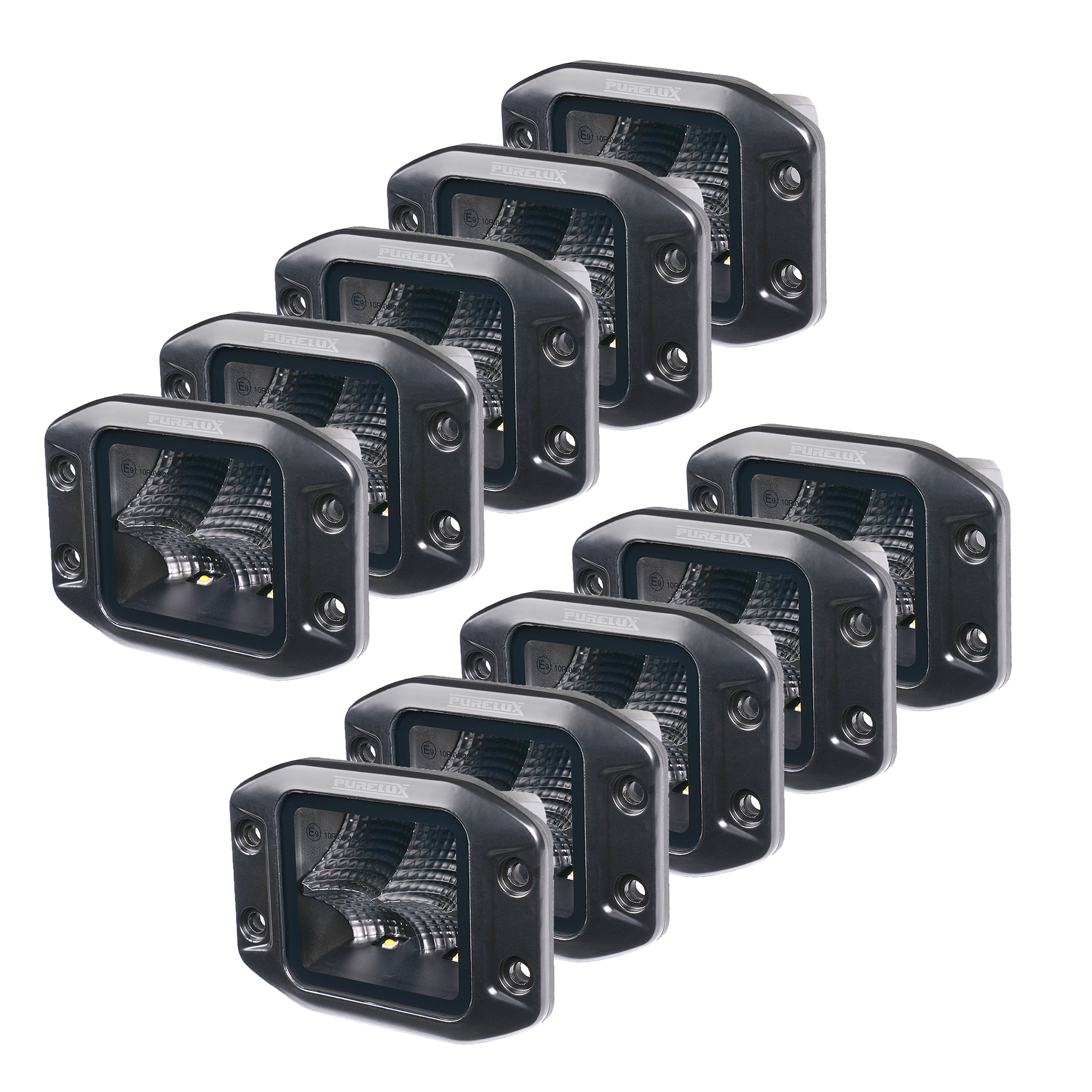 Työvalo Purelux Black Flush-Mount Square - 12 cm / 40W / Leveä, 10 kpl