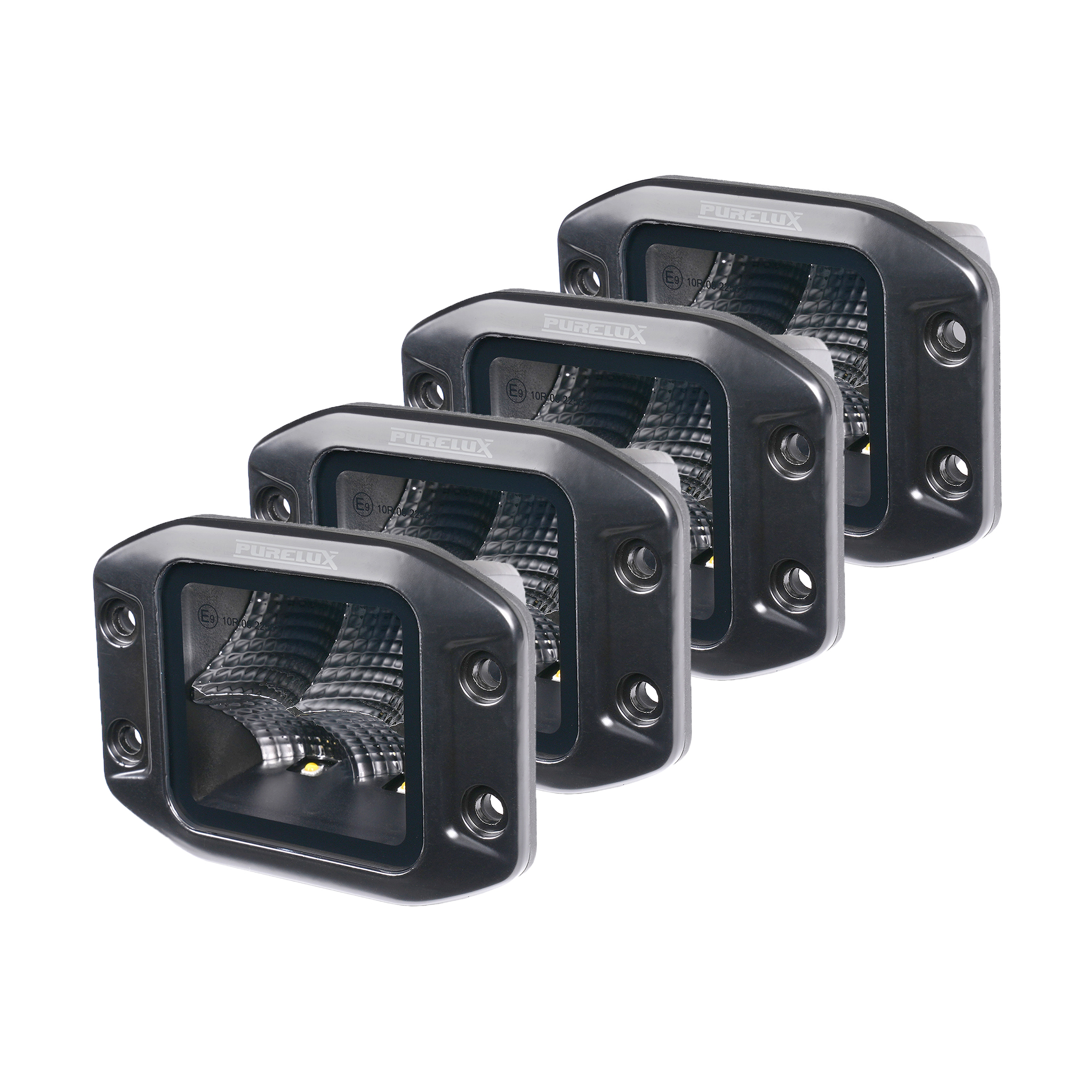 Työvalo Purelux Black Flush-Mount Square - 12 cm / 40W / Leveä, 4 kpl
