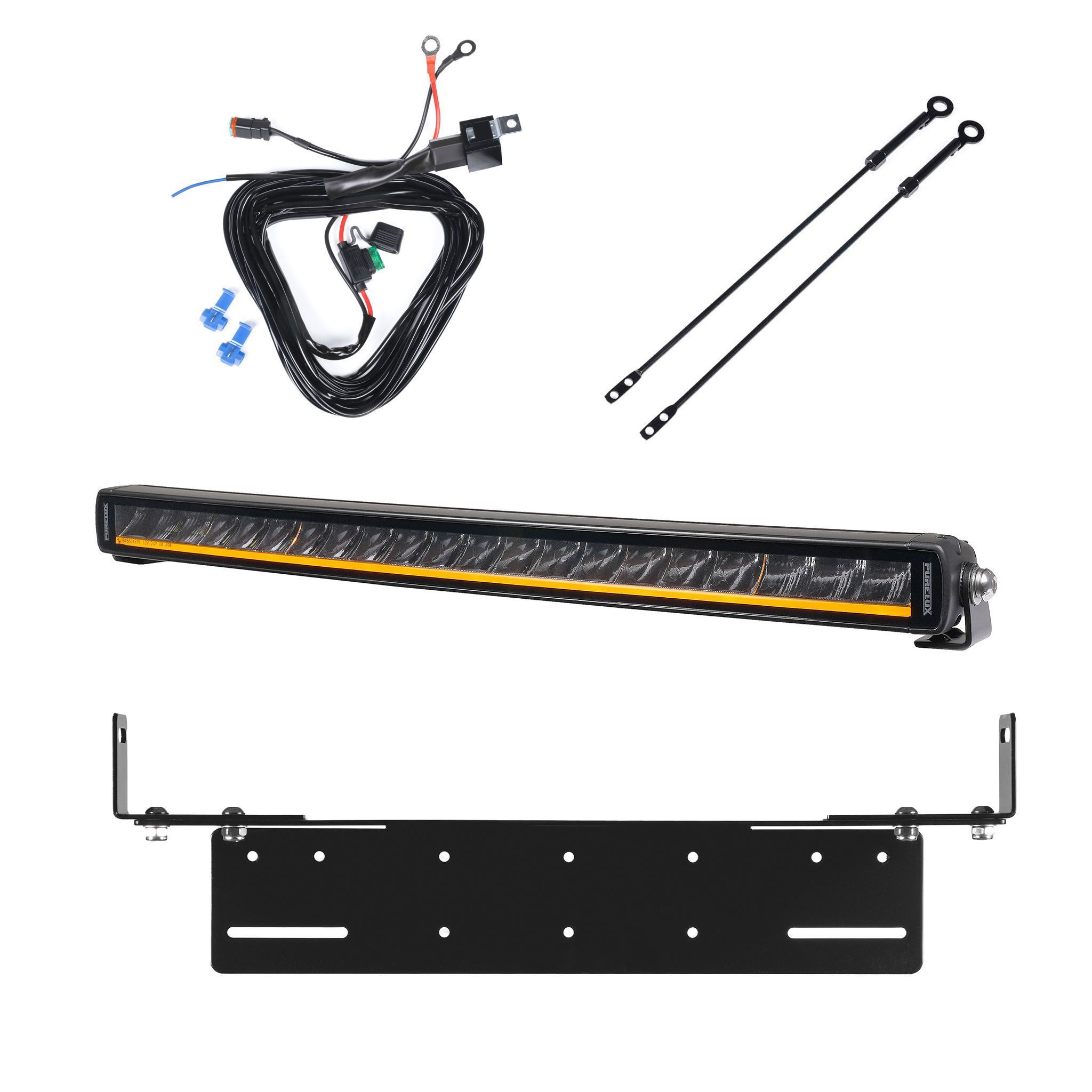 Lisävalo Purelux Black X-Slim C520 Gen3 - Kaareva / 52 cm / 105W / Ref. 37.5, 1 kpl - Täydellinen setti uppoasennustelineellä
