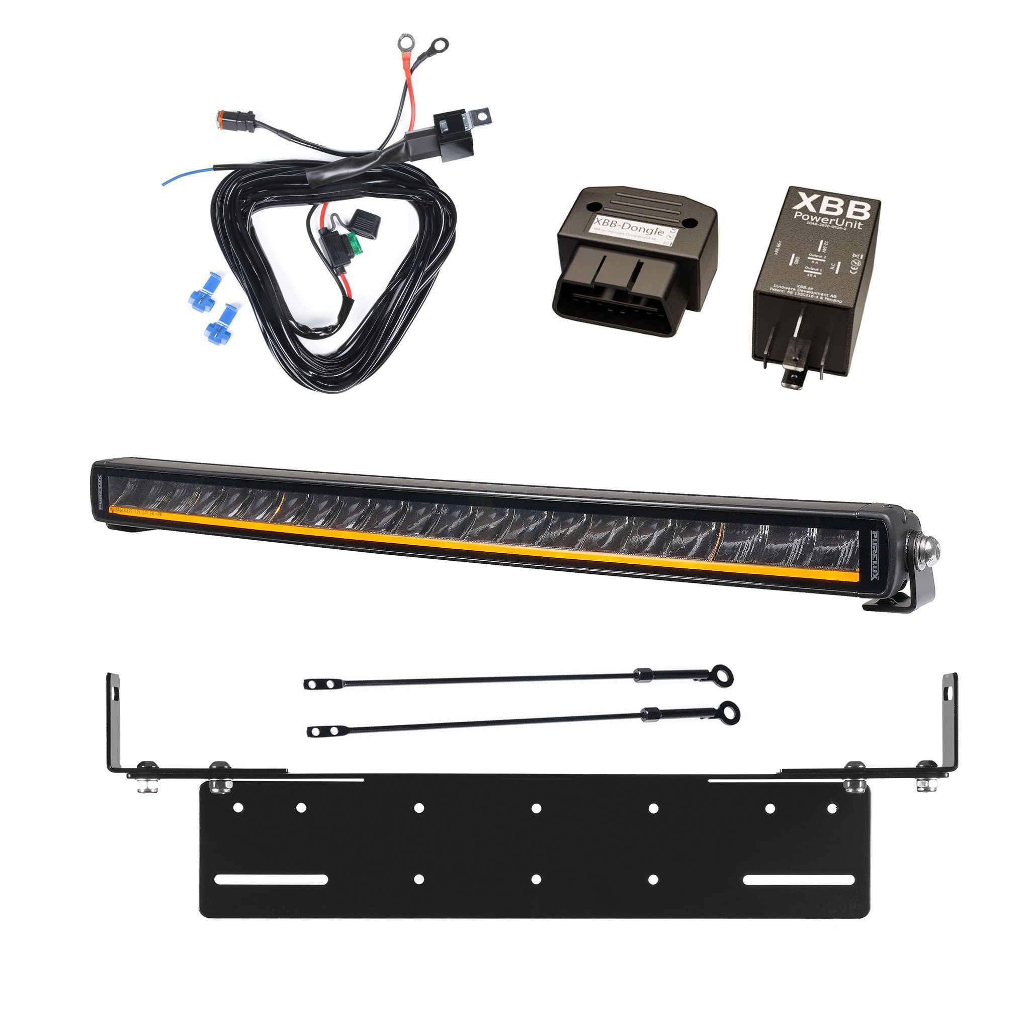Lisävalo Purelux Black X-Slim C520 Gen3 - Kaareva / 52 cm / 105W / Ref. 37.5, 1 kpl - Täydellinen setti uppoasennustelineellä + XBB OBD Dongle&PowerUnit -kytkentärele