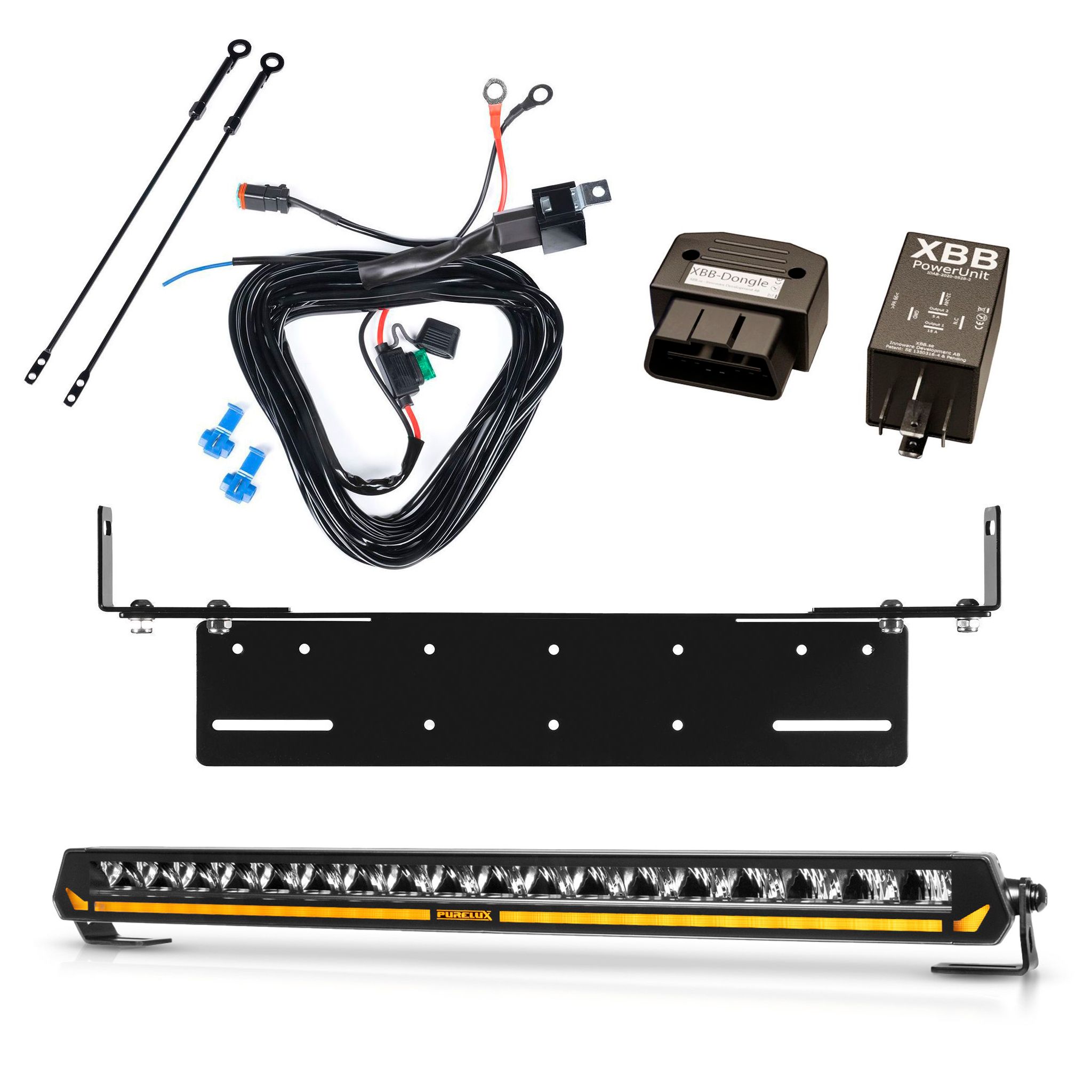 Lisävalo Purelux Panther Aero C540 - Kaareva / 54 cm / 108W / Ref. 25, 1 kpl - Täydellinen setti uppoasennustelineellä + XBB OBD Dongle&PowerUnit -kytkentärele