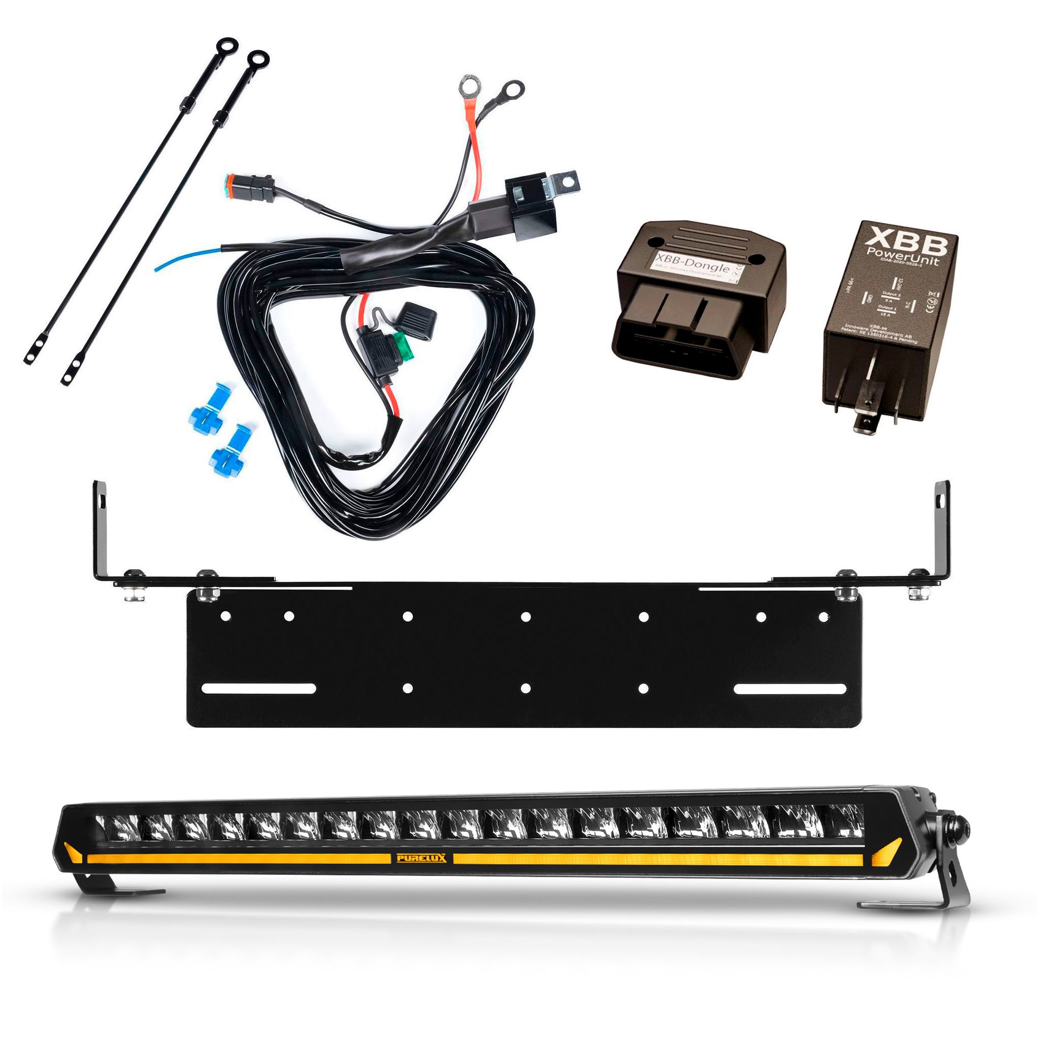 Lisävalo Purelux Panther Aero S540 Gen2 - Suora / 54 cm / 108W / Ref. 25, 1 kpl - Täydellinen setti uppoasennustelineellä + XBB OBD Dongle&PowerUnit -kytkentärele