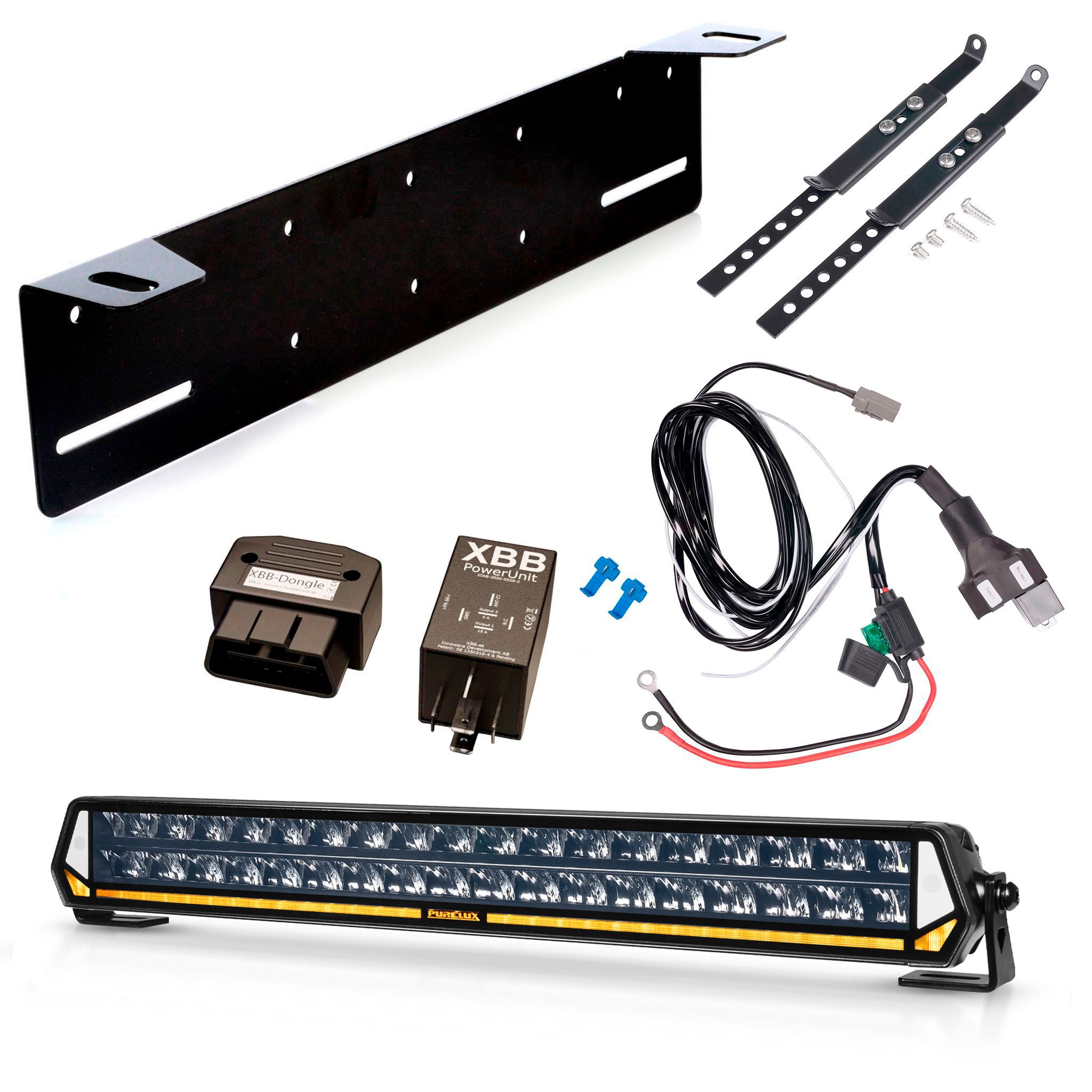 Lisävalo Purelux Panther Heat S540 - Suora / 55 cm / 260W / Ref. 30, 1 kpl - Täydellinen setti kilpitelineellä + XBB OBD Dongle&PowerUnit -kytkentärele
