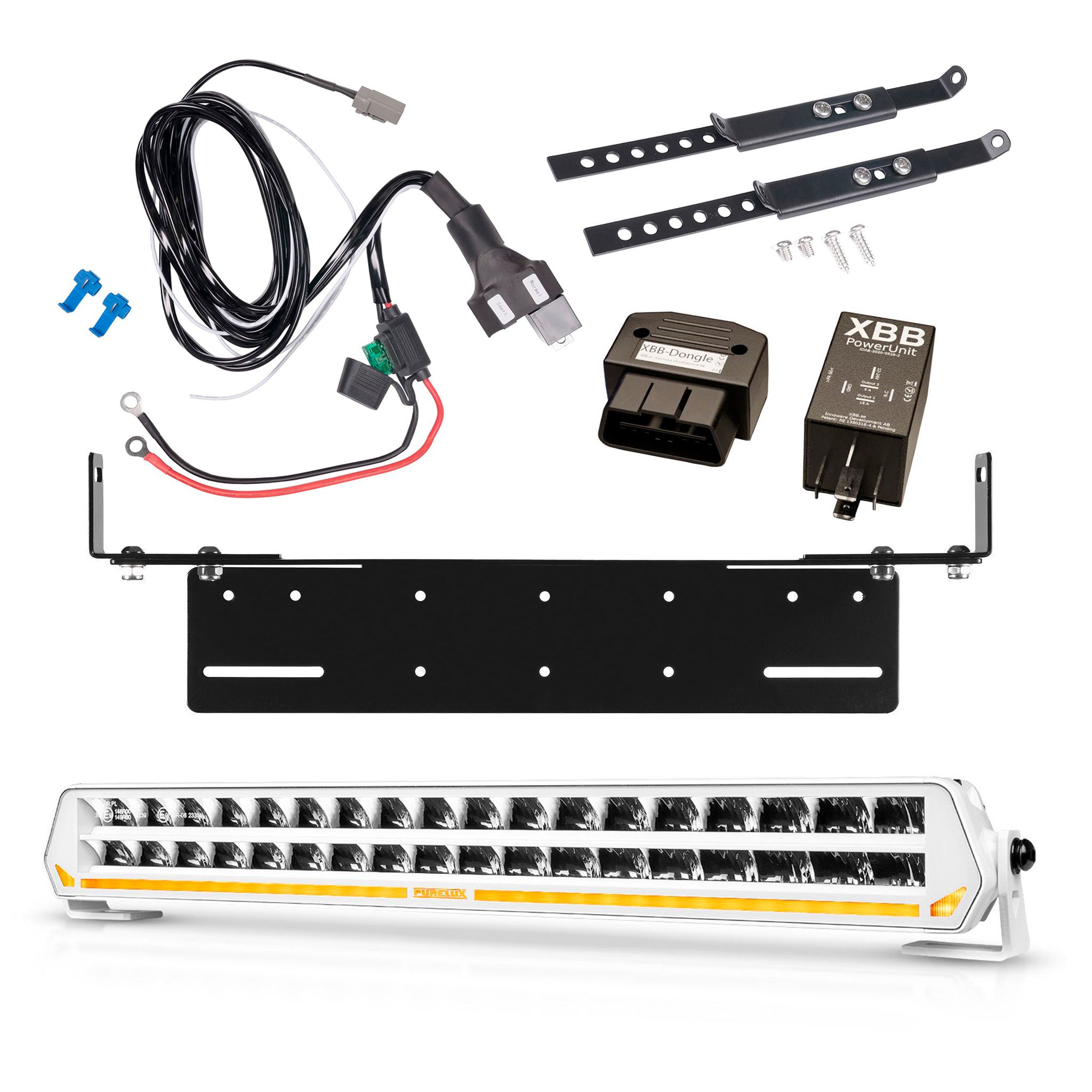 Lisävalo Purelux Panther S540 Gen3 White - Suora / 54 cm / 216W / Ref. 30, 1 kpl - Täydellinen setti uppoasennustelineellä + XBB OBD Dongle&PowerUnit -kytkentärele
