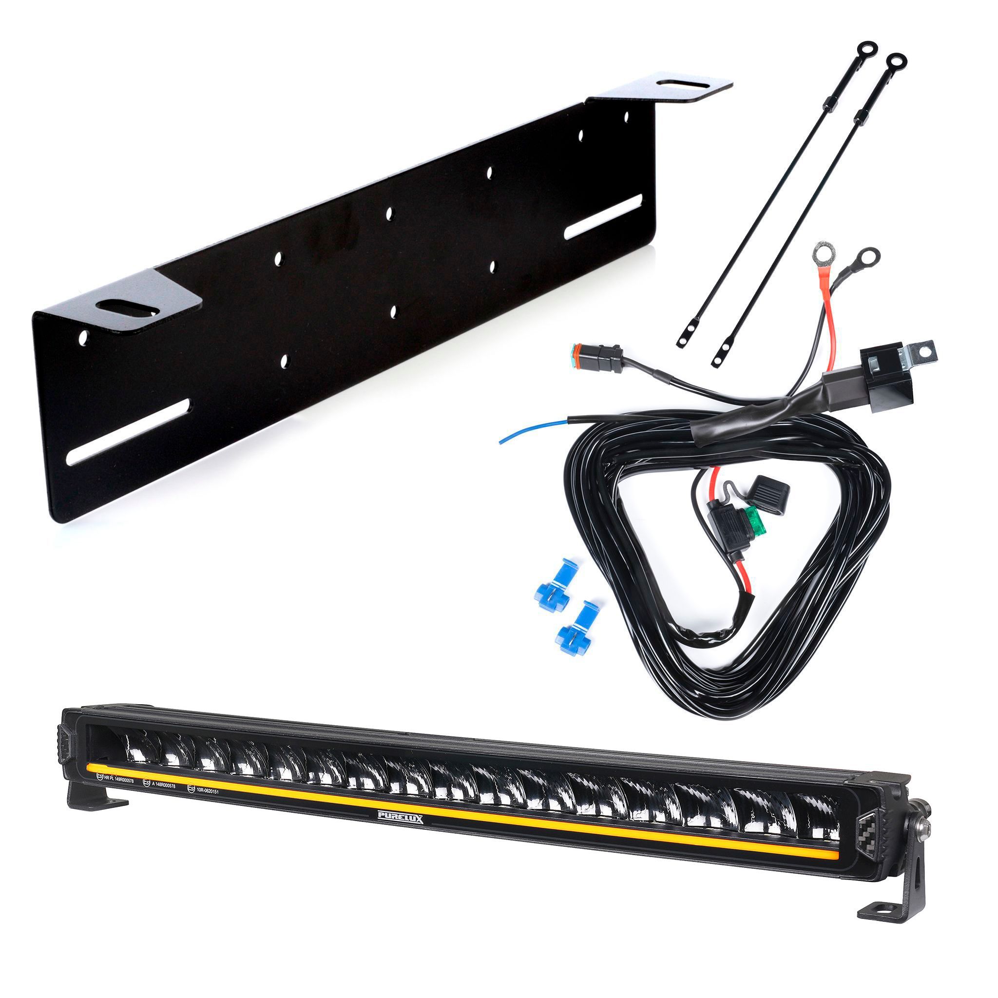 Lisävalo Purelux Road Curve C530 Slim - Kaareva / 53 cm / 160W / Ref. 37.5, 1 kpl - Täydellinen setti kilpitelineellä