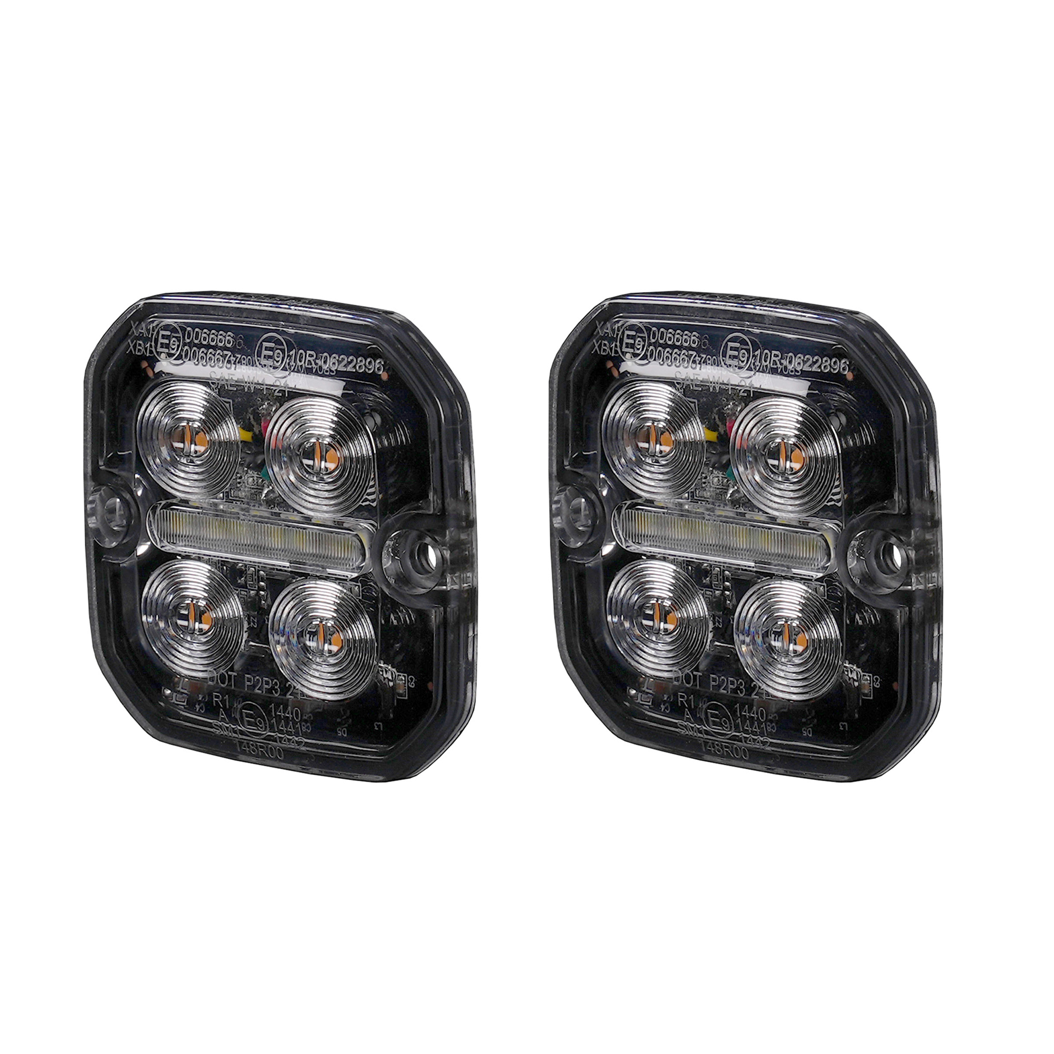 Varoitusvalo / Tasovilkku Purelux Strobe Ultra Slim Square - Valkoinen/Punainen / 12/24V / 8W / 60 mm, 2 kpl