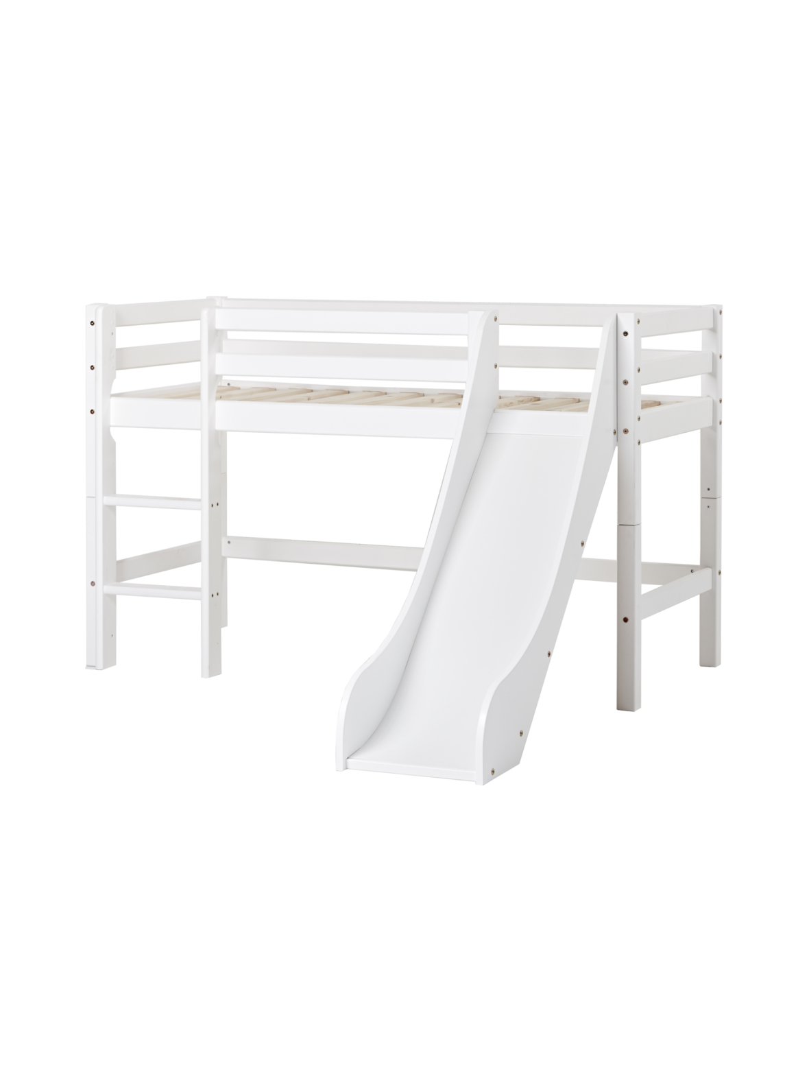 Hoppekids eco dream puolikorkea sänky 70x160cm liukumäellä, valkoinen