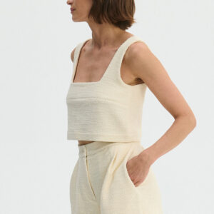 Cotton Knit Mini Top Cream White