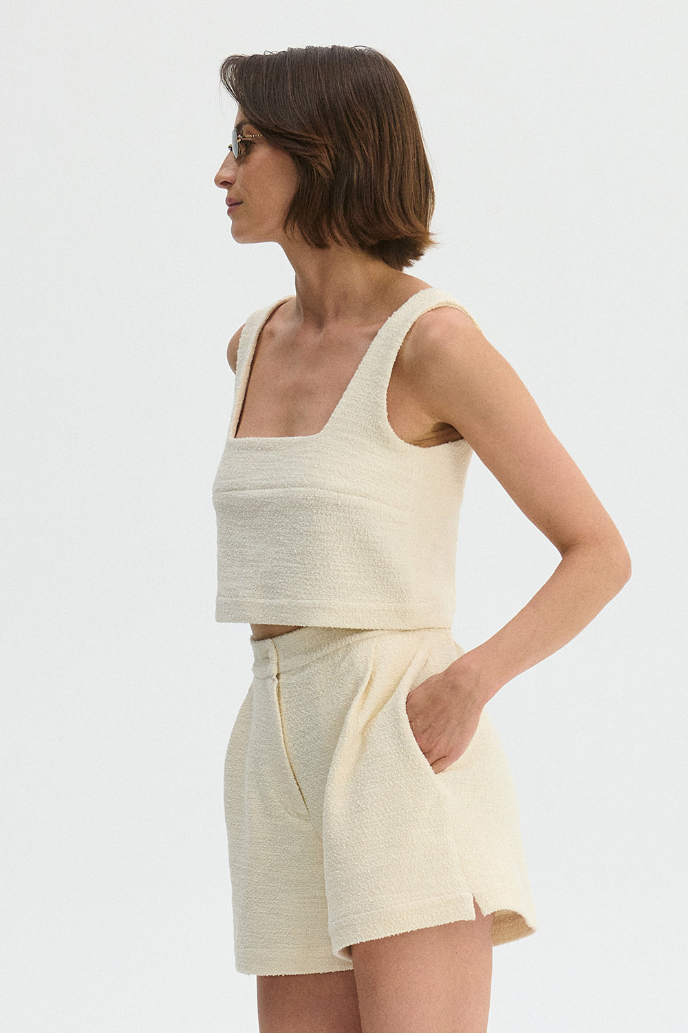 Cotton Knit Mini Top Cream White