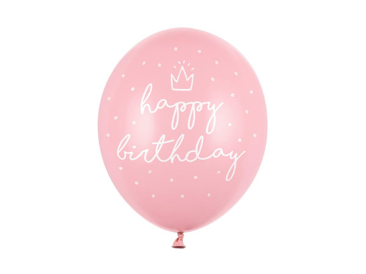 Vaaleanpunaiset ilmapallot - happy birthday - 30cm, 6kpl