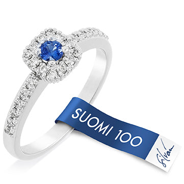 Silván Rosalie timanttisormus 0,23ct safiirilla, valkokultaa, timanttikorut