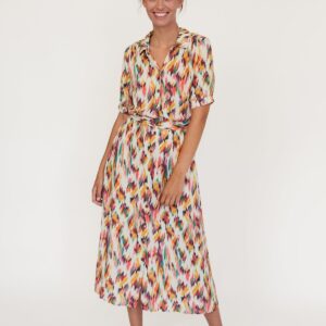 Matsu Dress Ikat Print Ecru