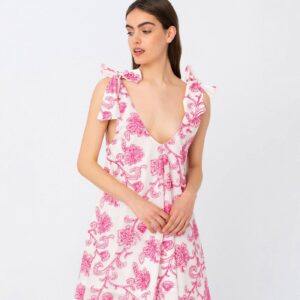 Kukkakuosinen Kirjailtu Mini Mekko Vaaleanpunainen