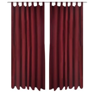 Bordeaux Mikro-Satiini Verhot Lenkeillä 2kpl 140 x 225 cm - Punainen