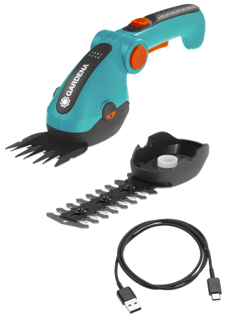 GARDENA Cordless Grass Shears ComfortCut Li, 3.6 volts, set with shrub blade (turquoise/black, Li-ion battery 3.0 Ah)
