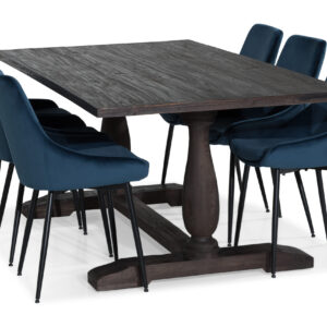 Ruokailuryhmä Suzon 200 cm 6 Bergviken Tuolia - Vintage puu/Sininen