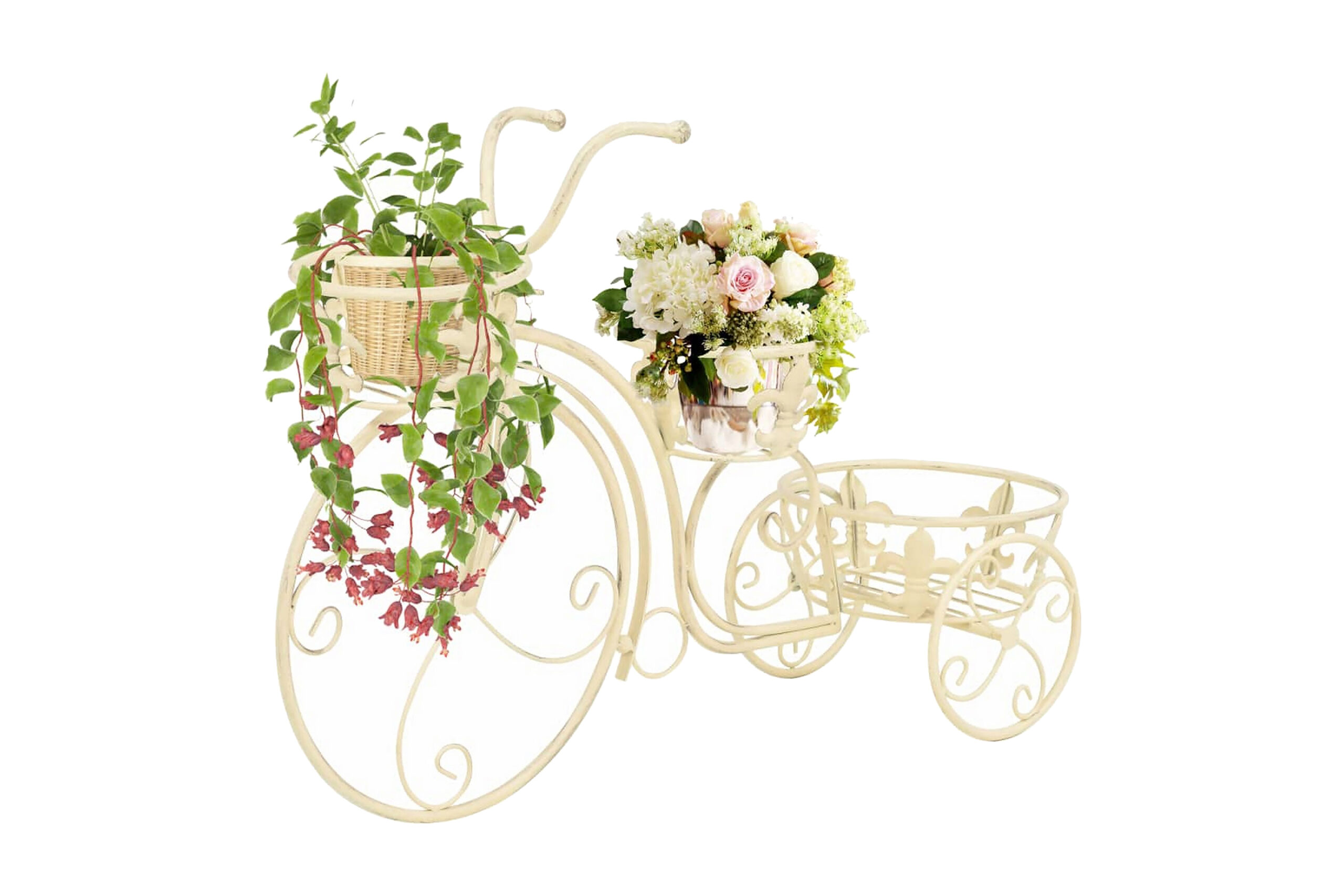 Kukkateline polkupyörän muotoinen vintagetyylinen metalli - Valkoinen