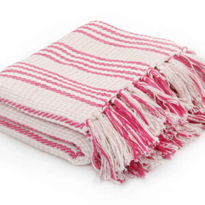 Viltti puuvilla raidat 160x210 cm pinkki ja valkoinen - Pinkki