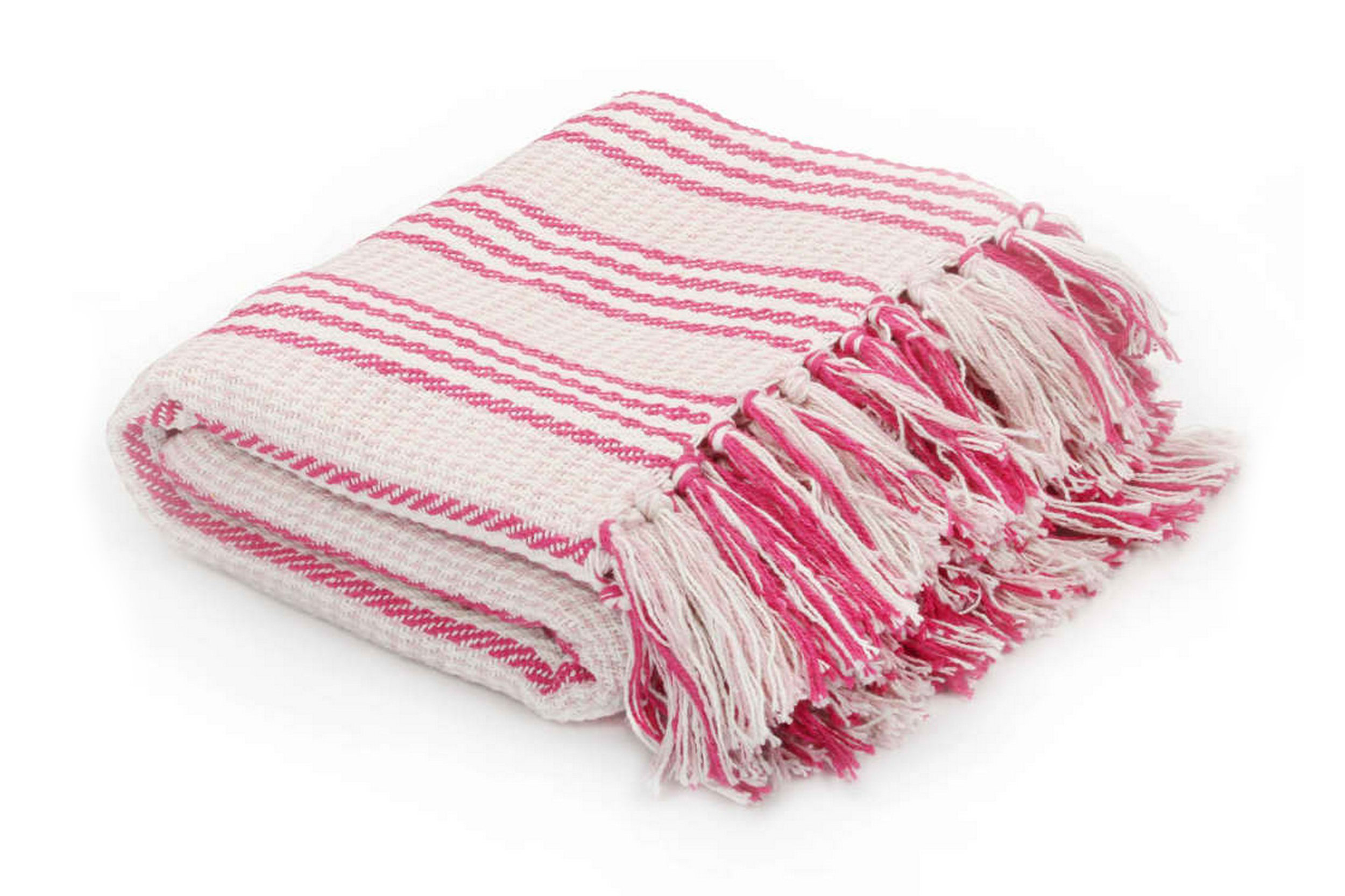 Viltti puuvilla raidat 160x210 cm pinkki ja valkoinen - Pinkki