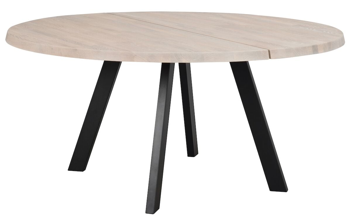 Rowico Home Fred ruokapöytä pyöreä 160 cm valkolakattu tammi/musta metallijalka