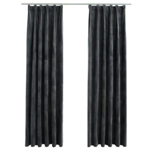 Pimennysverhot koukuilla 2 kpl sametti antrasiitti 140x175cm - Harmaa