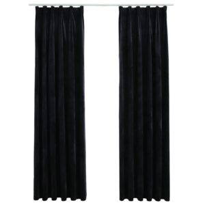 Pimennysverhot koukuilla 2 kpl sametti musta 140x245 cm - Musta