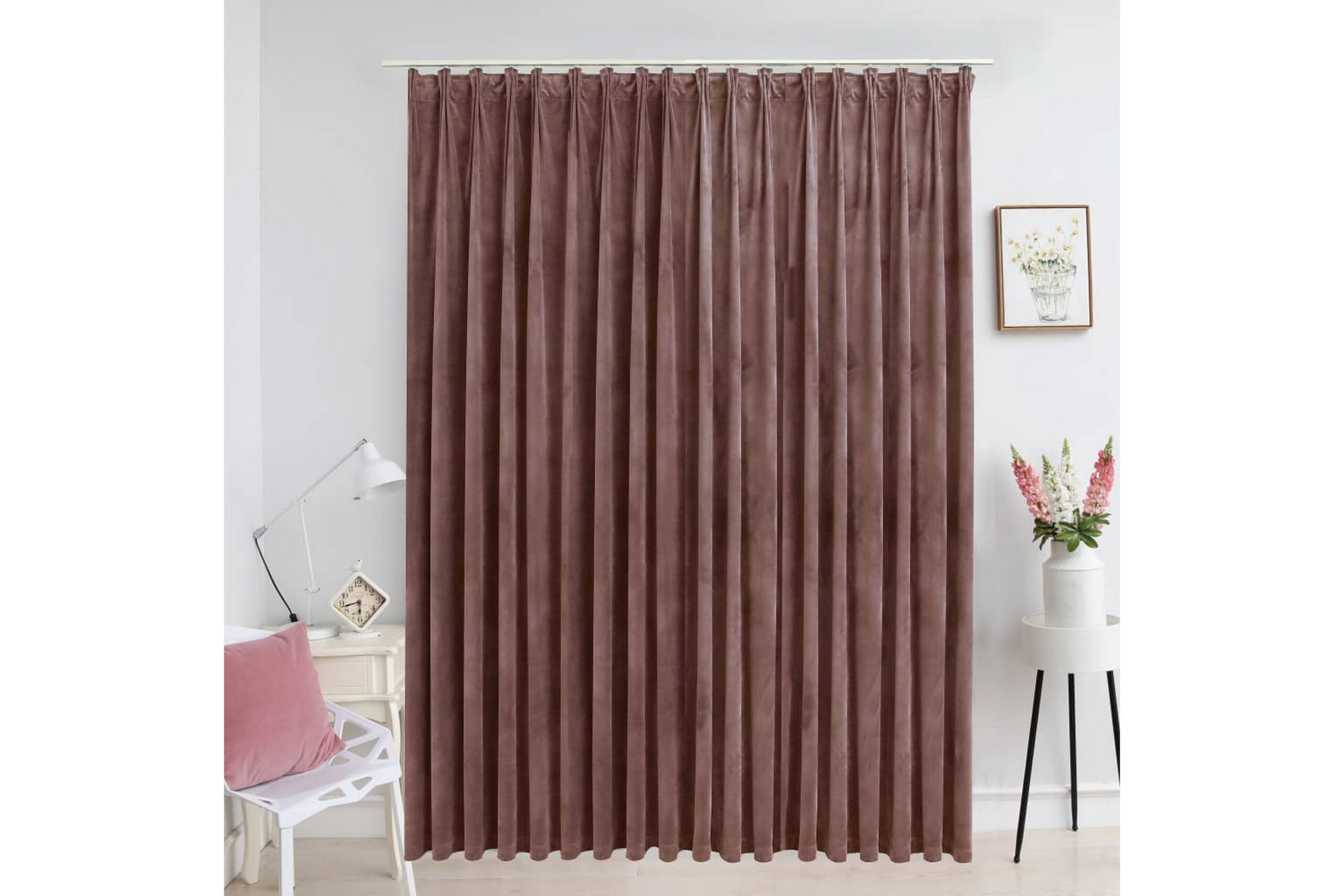 Pimennysverho koukuilla sametti vanhan ajan pinkki 290x245cm - Pinkki