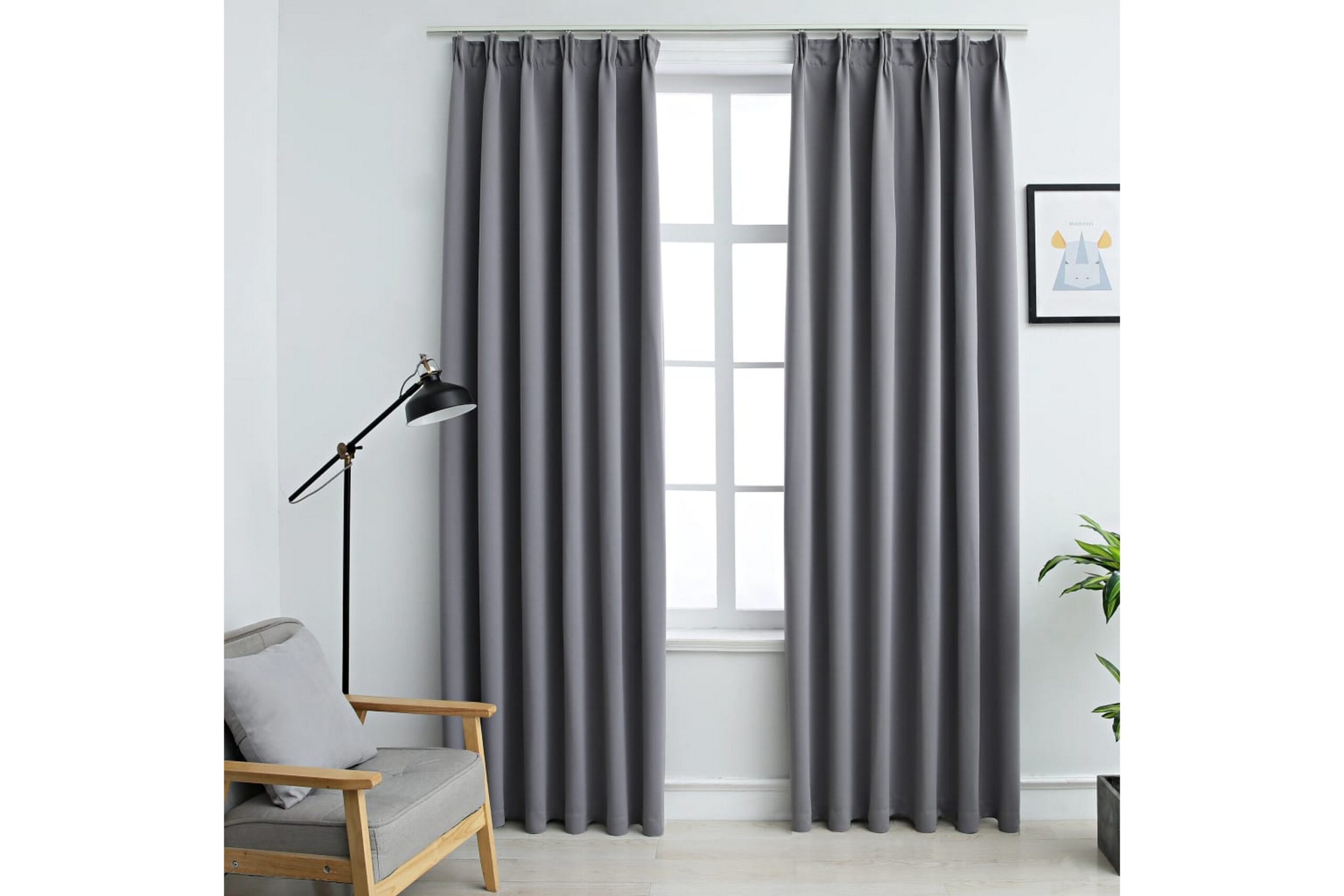 Pimennysverhot koukuilla 2 kpl harmaa 140x175 cm - Harmaa