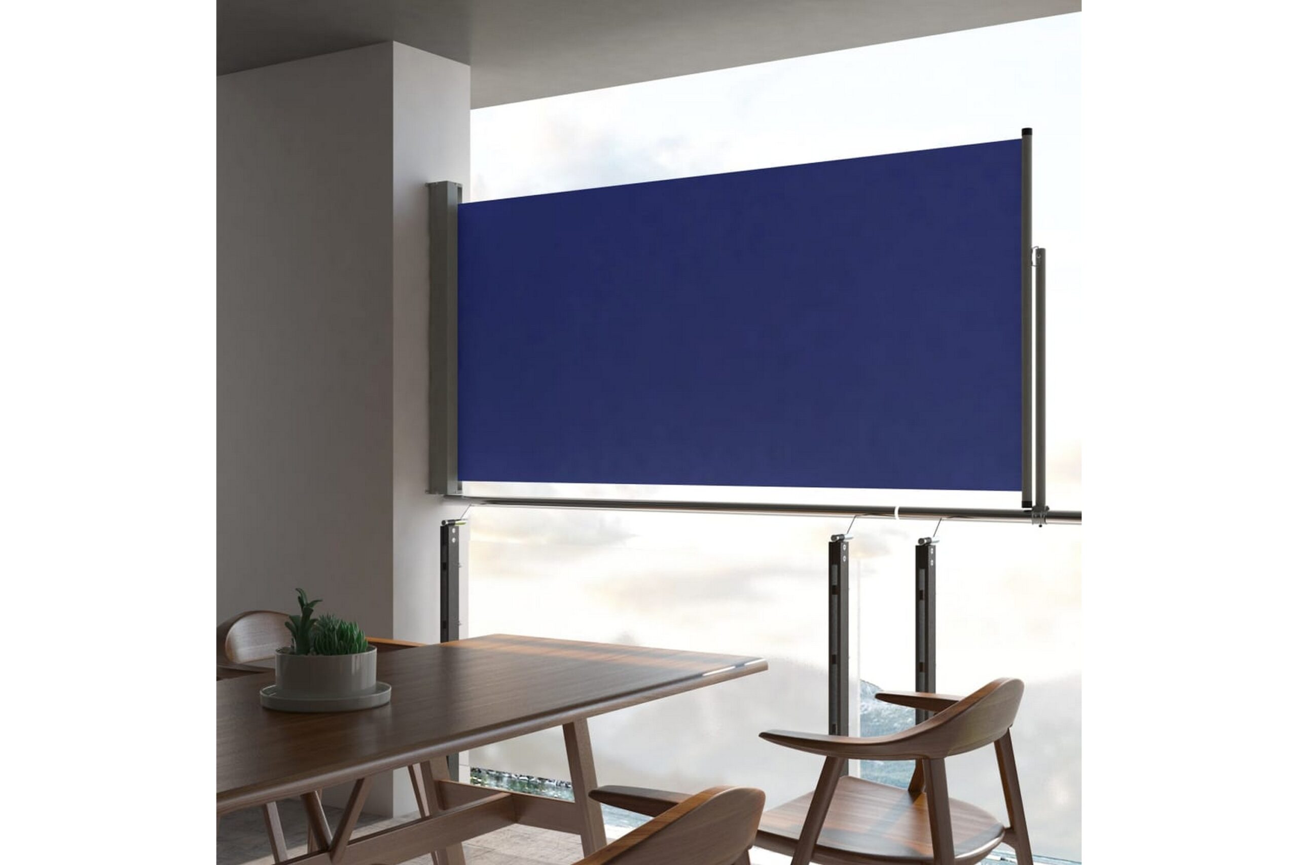 Sisäänvedettävä terassin sivumarkiisi 120x300 cm sininen - Sininen