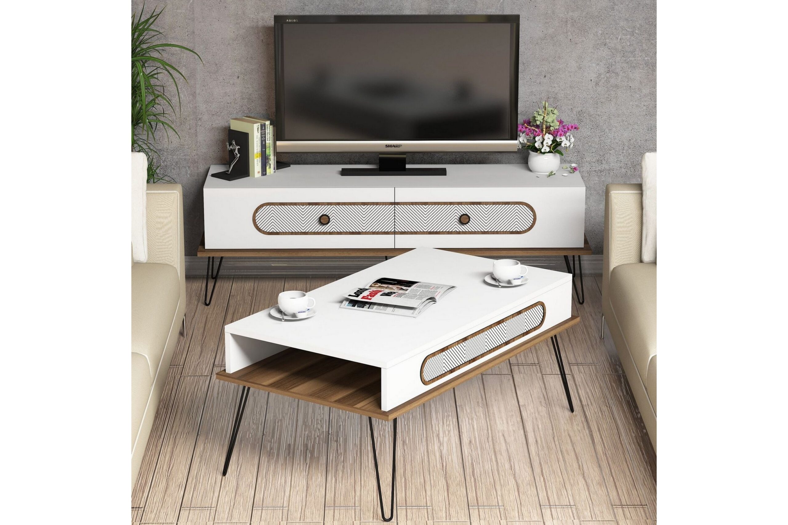 TV-kalustepaketti Amtorp 145 cm - Valkoinen