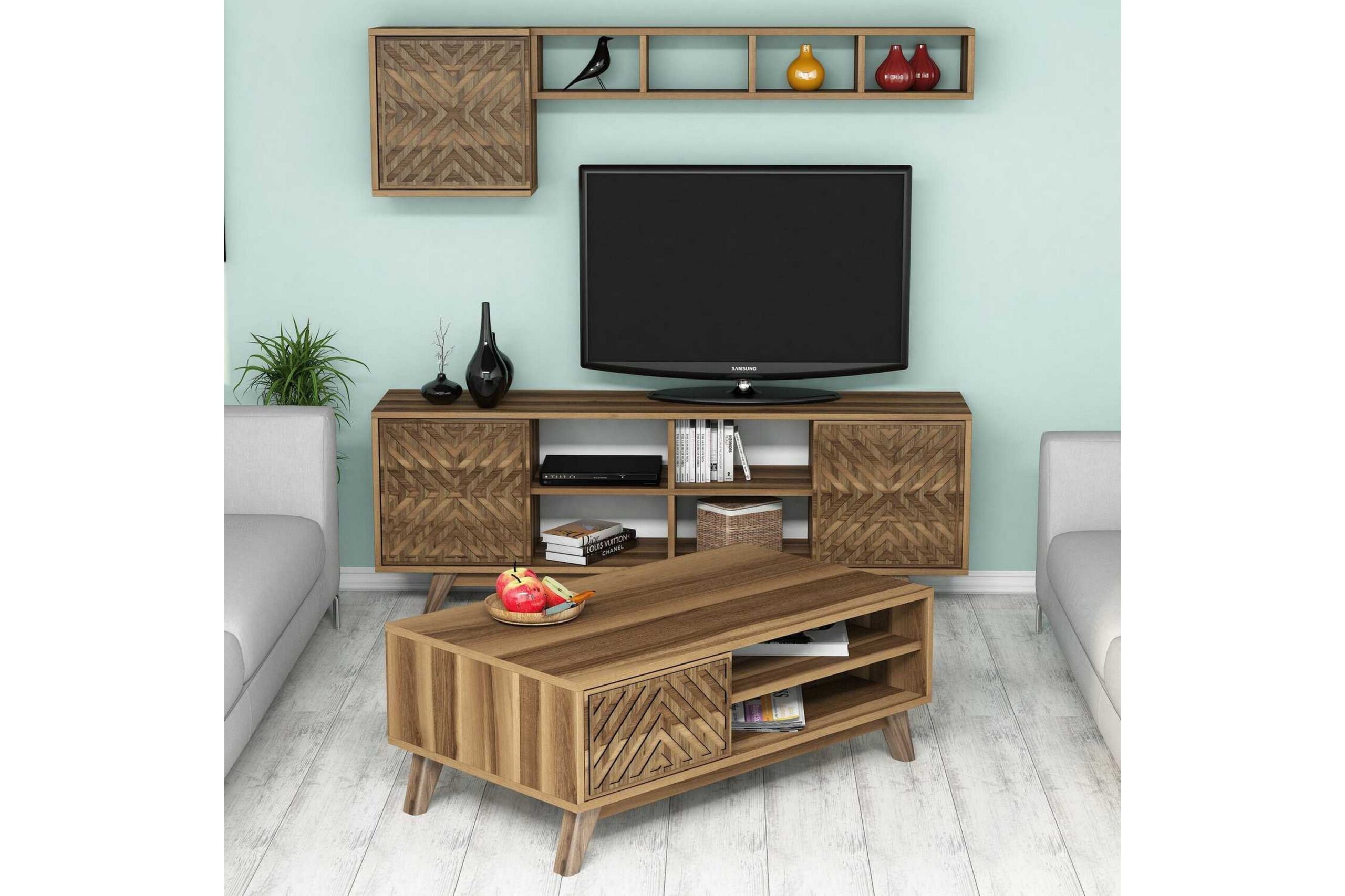 TV-kalustepaketti Amtorp 160 cm - Tammi/Ruskea