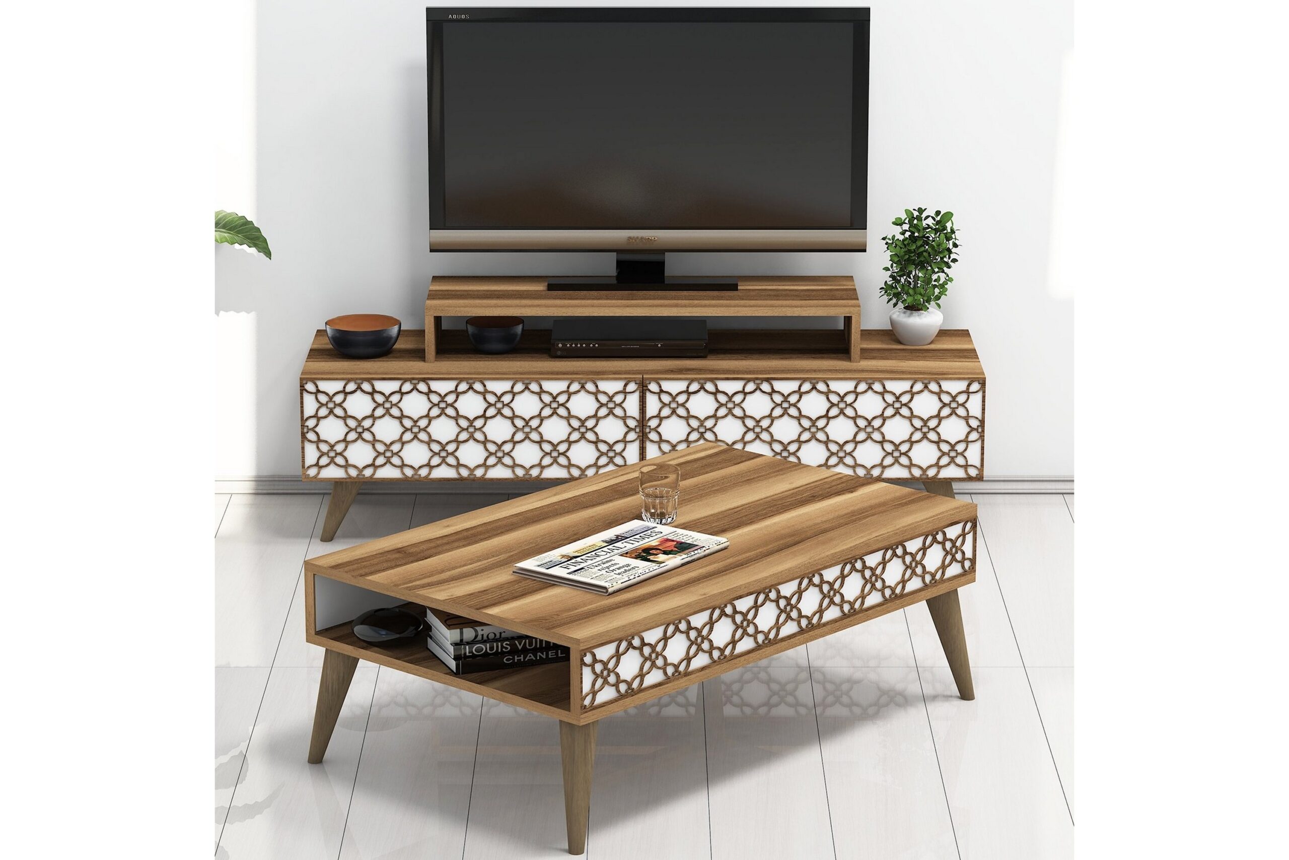TV-kalustepaketti Amtorp 140 cm - Ruskea/Valkoinen