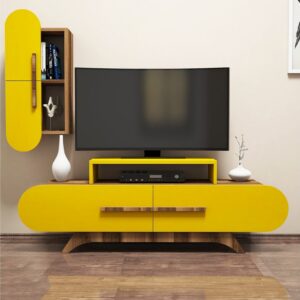 TV-kalustepaketti Amtorp 145 cm - Ruskea/Keltainen