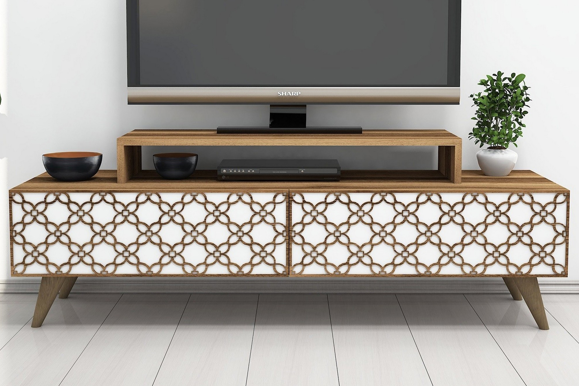 TV-taso Amtorp 140 cm - Ruskea/Valkoinen