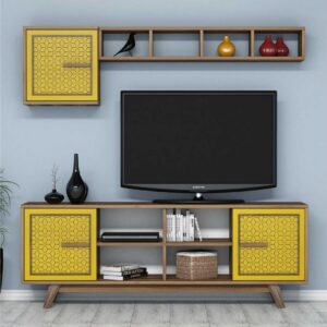 TV-kalustepaketti Amtorp 160 cm - Ruskea/Keltainen