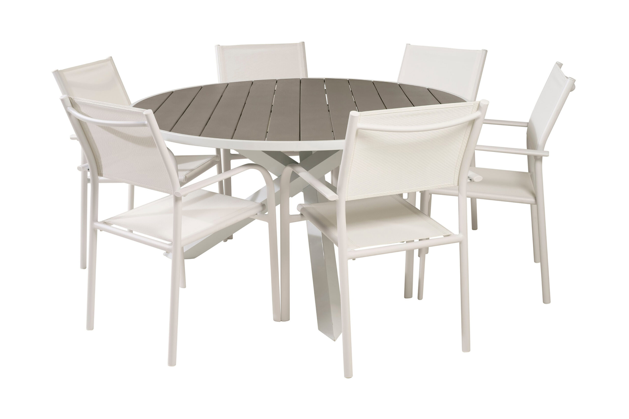 Ruokailuryhmä Parma Pyöreä 140 cm 6 Santorini tuolia - Valkoinen
