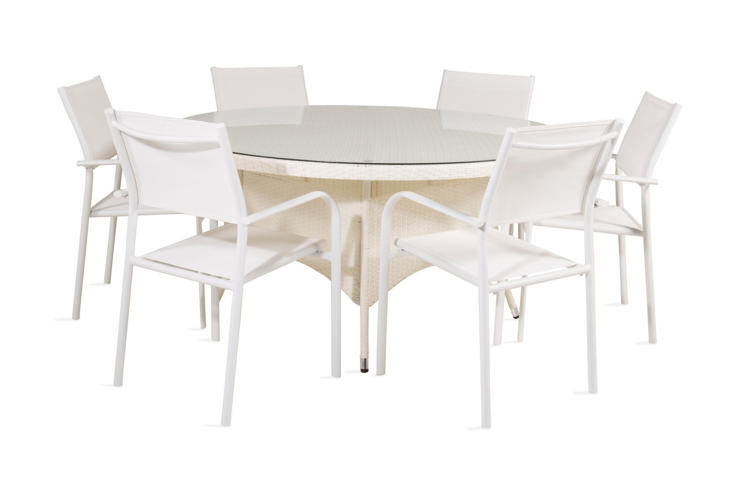 Ruokailuryhmä Volta Pyöreä 150 cm 6 Santorini tuolia - Lasi/Valkoinen