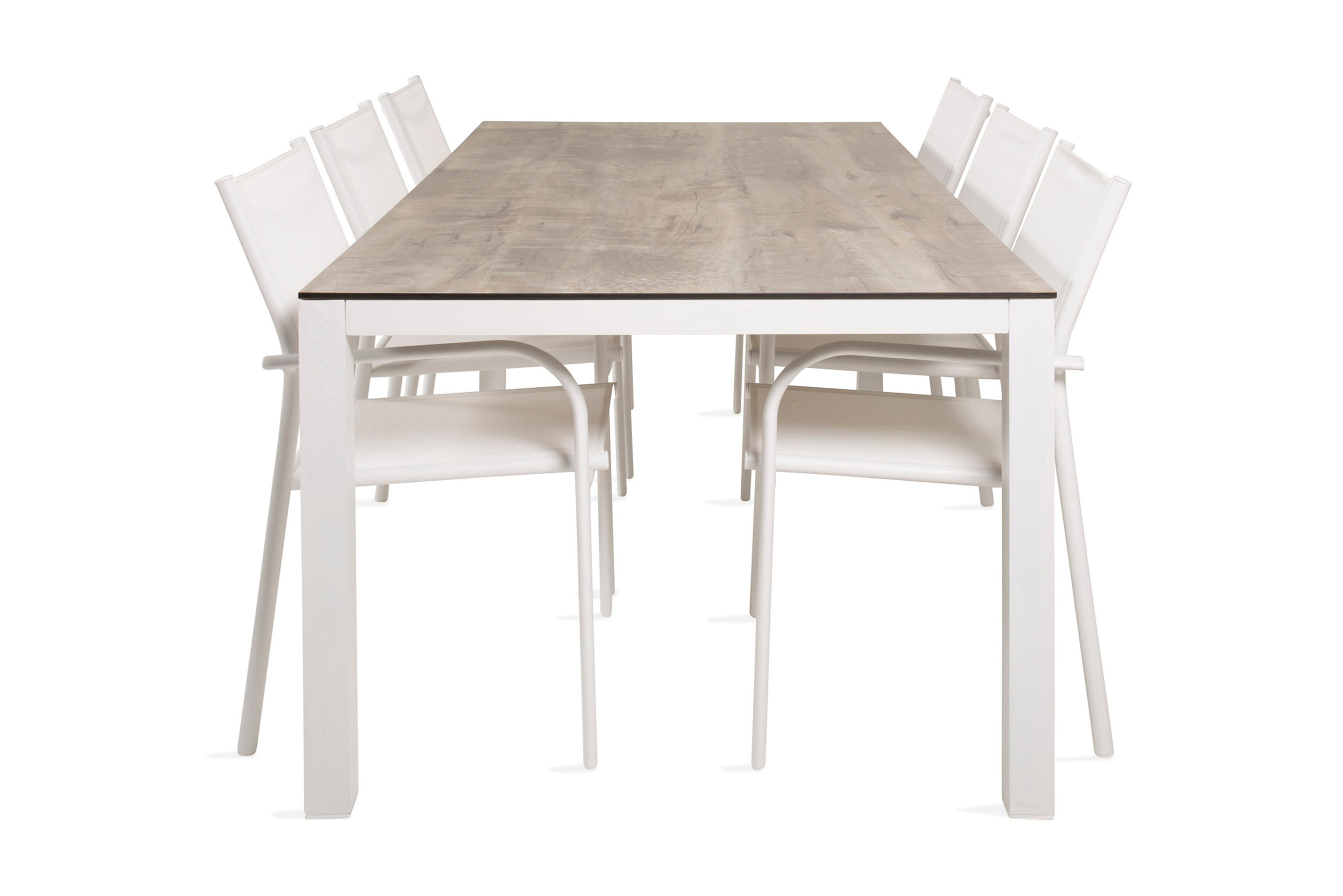 Ruokailuryhmä Llama 205 cm 6 Santorini tuolia - Valkoinen/Harmaa