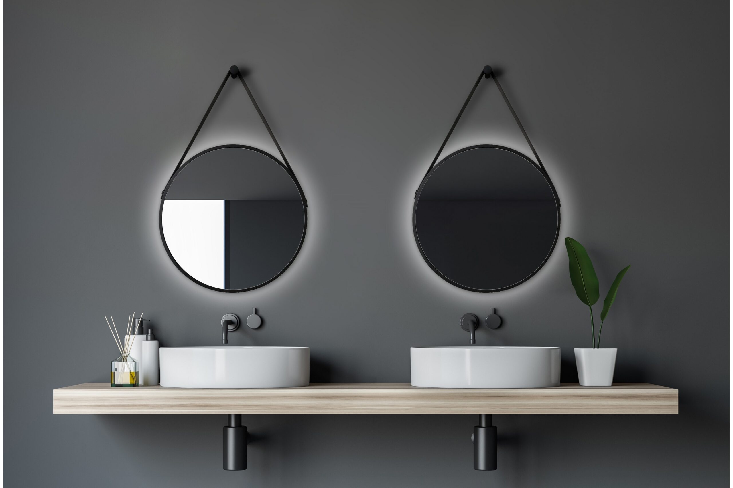 Peili Almunge 50 cm Pyöreä LED-valaistus - Musta